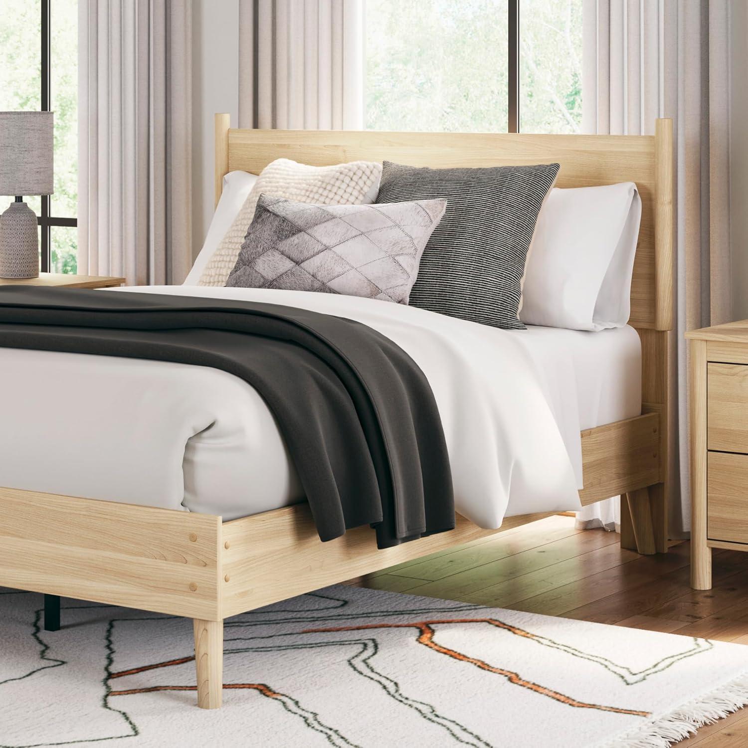 imageSignature Design by Ashley Cabinella Rustic Panel Headboard for Bedroom Adjustable Height Options Wood Queen Light Brown Headboard OnlyFull