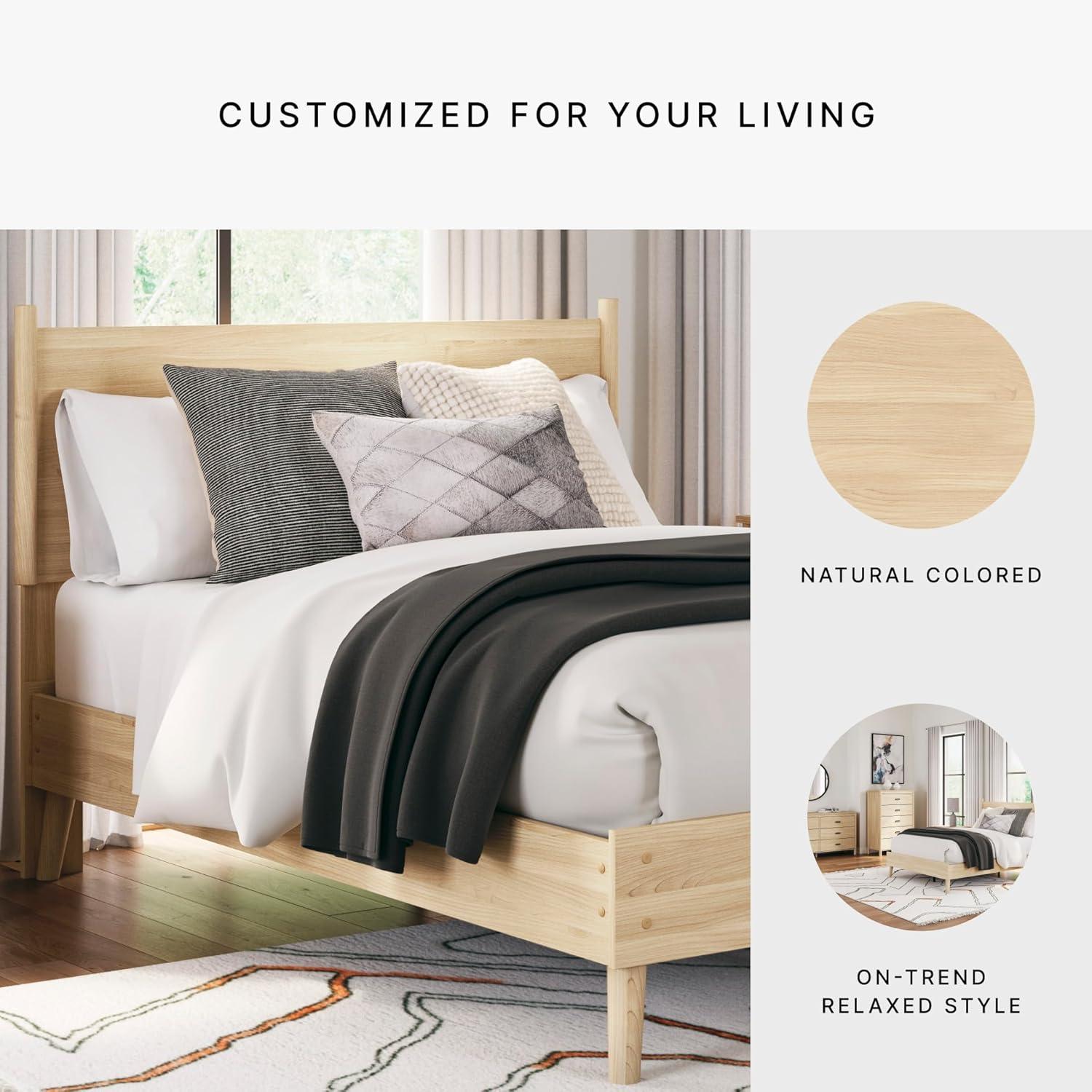 imageSignature Design by Ashley Cabinella Rustic Panel Headboard for Bedroom Adjustable Height Options Wood Queen Light Brown Headboard OnlyFull