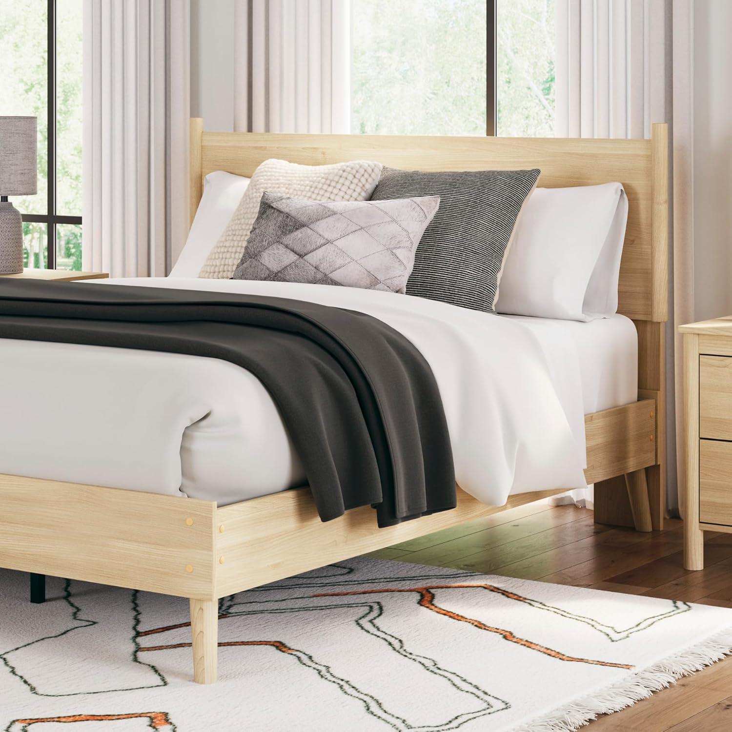 imageSignature Design by Ashley Cabinella Rustic Panel Headboard for Bedroom Adjustable Height Options Wood Queen Light Brown Headboard OnlyQueen