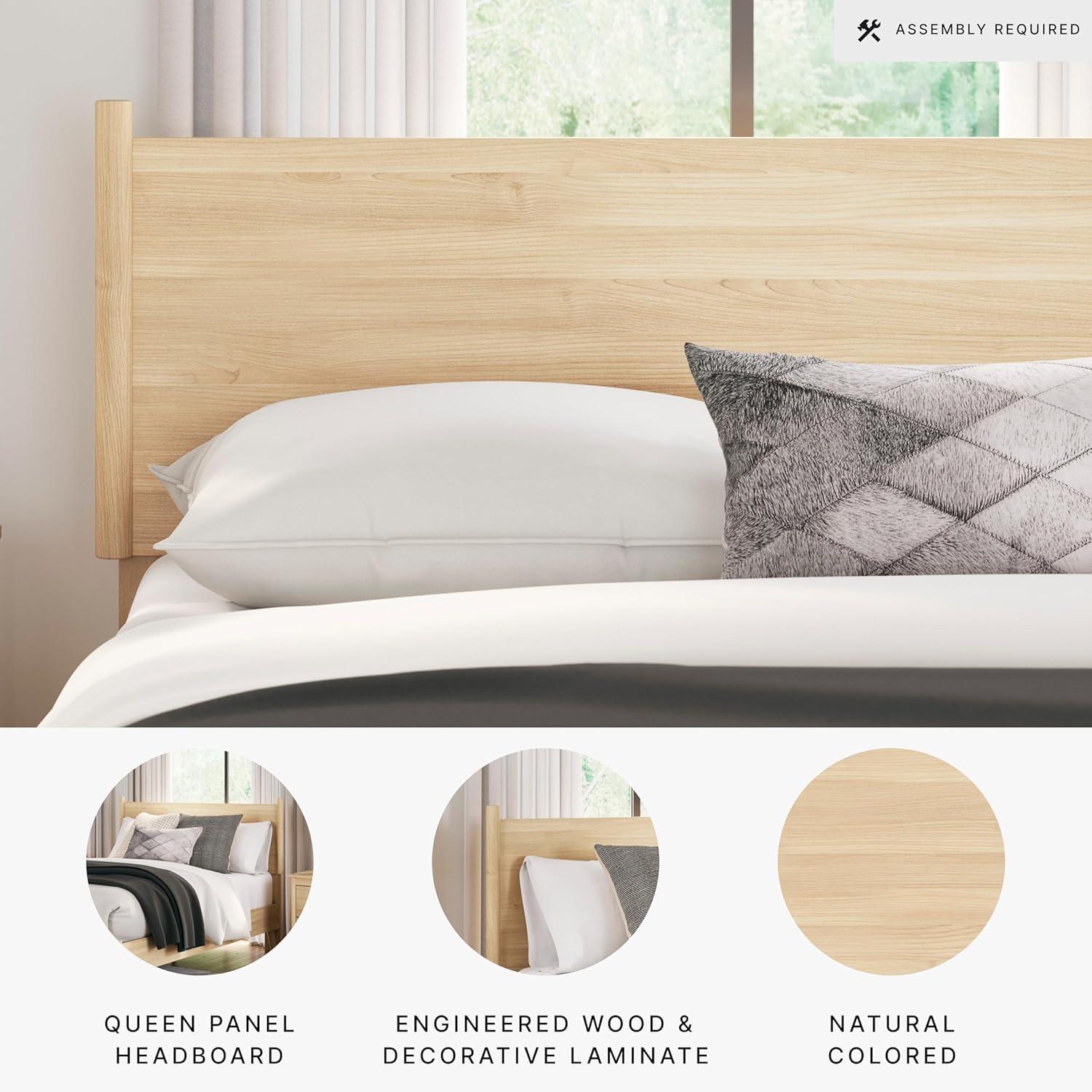 imageSignature Design by Ashley Cabinella Rustic Panel Headboard for Bedroom Adjustable Height Options Wood Queen Light Brown Headboard OnlyQueen