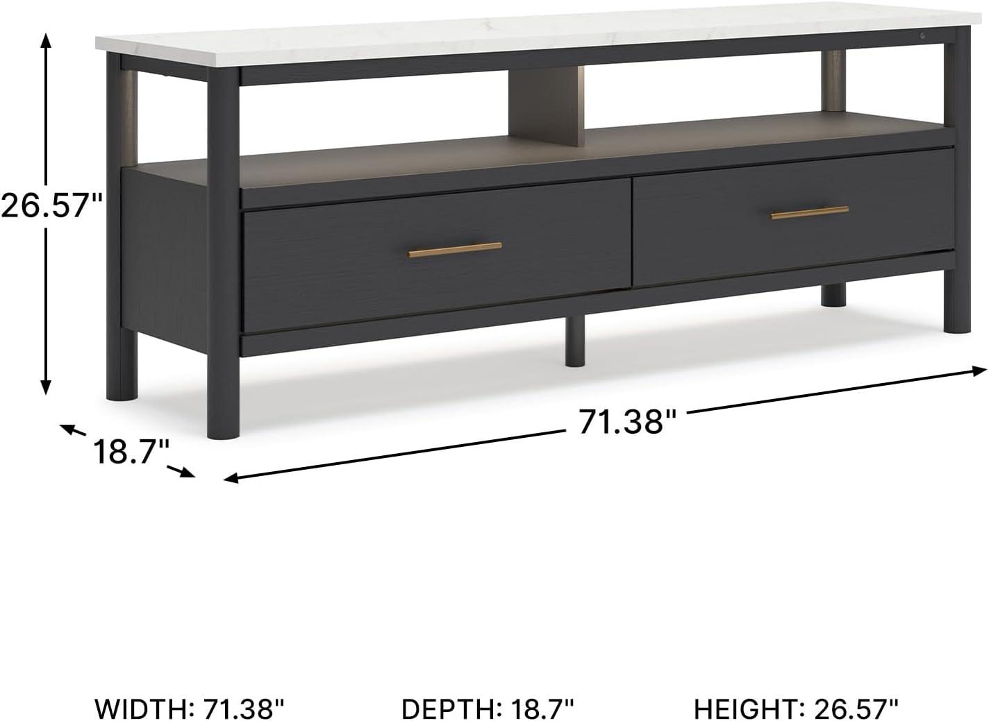 imageSignature Design by Ashley Cadmori Traditional 72quot TV Stand for TVs up to 82quot with Ambient Lighting Open Shelf and Drawers Black ampamp WhiteBlack White