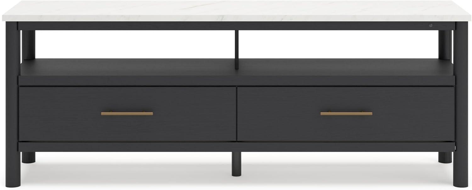 imageSignature Design by Ashley Cadmori Traditional 72quot TV Stand for TVs up to 82quot with Ambient Lighting Open Shelf and Drawers Black ampamp WhiteBlack White