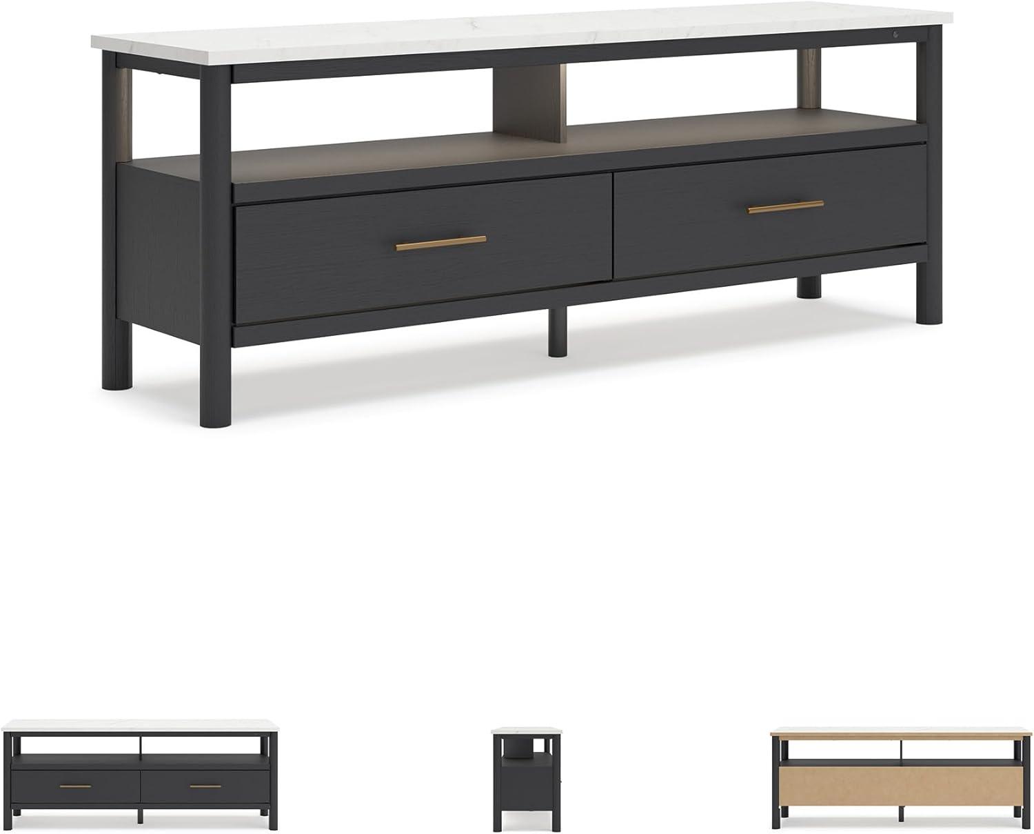 imageSignature Design by Ashley Cadmori Traditional 72quot TV Stand for TVs up to 82quot with Ambient Lighting Open Shelf and Drawers Black ampamp WhiteBlack White