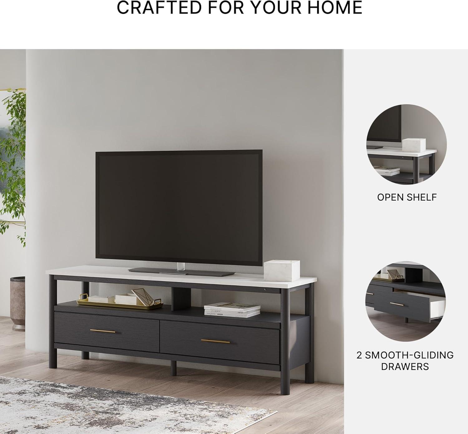 imageSignature Design by Ashley Cadmori Traditional 72quot TV Stand for TVs up to 82quot with Ambient Lighting Open Shelf and Drawers Black ampamp WhiteBlack White