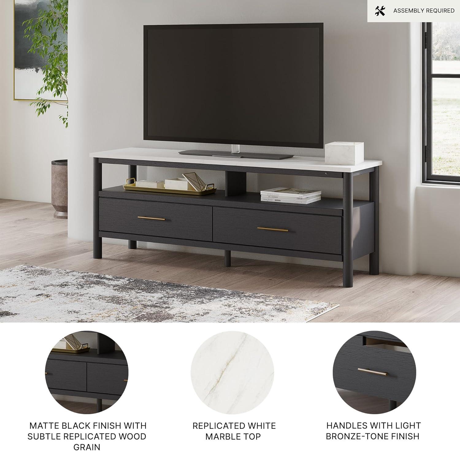imageSignature Design by Ashley Cadmori Traditional 72quot TV Stand for TVs up to 82quot with Ambient Lighting Open Shelf and Drawers Black ampamp WhiteBlack White