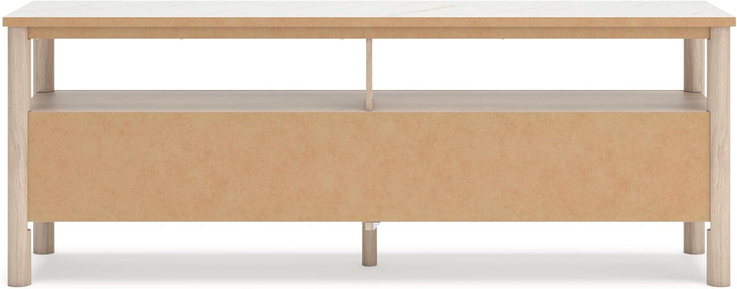 imageSignature Design by Ashley Cadmori Traditional 72quot TV Stand for TVs up to 82quot with Ambient Lighting Open Shelf and Drawers Black ampamp WhiteLight Brown White