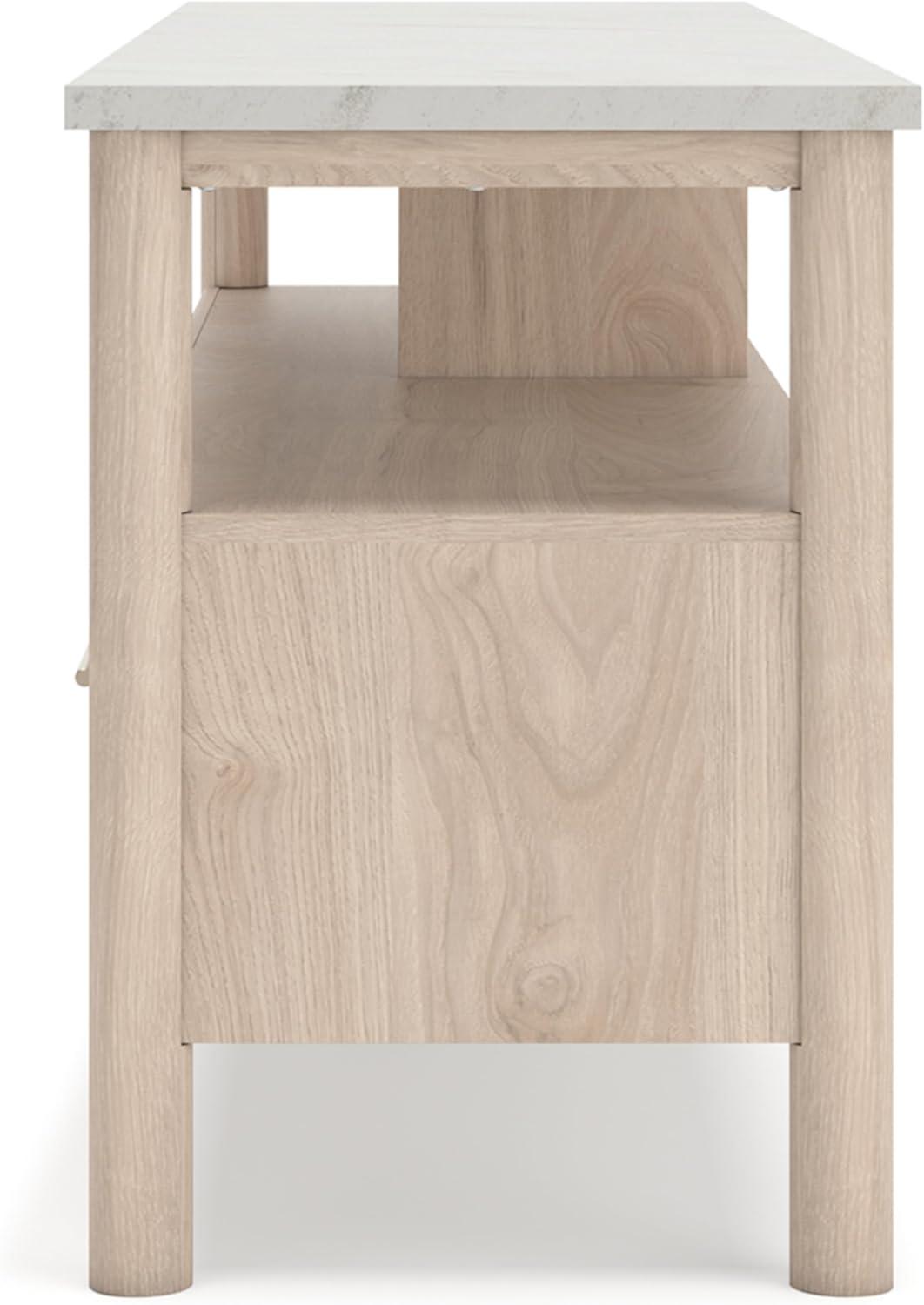 imageSignature Design by Ashley Cadmori Traditional 72quot TV Stand for TVs up to 82quot with Ambient Lighting Open Shelf and Drawers Black ampamp WhiteLight Brown White