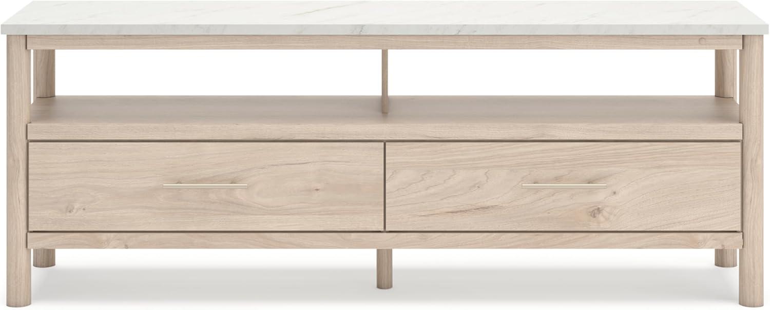 imageSignature Design by Ashley Cadmori Traditional 72quot TV Stand for TVs up to 82quot with Ambient Lighting Open Shelf and Drawers Black ampamp WhiteLight Brown White