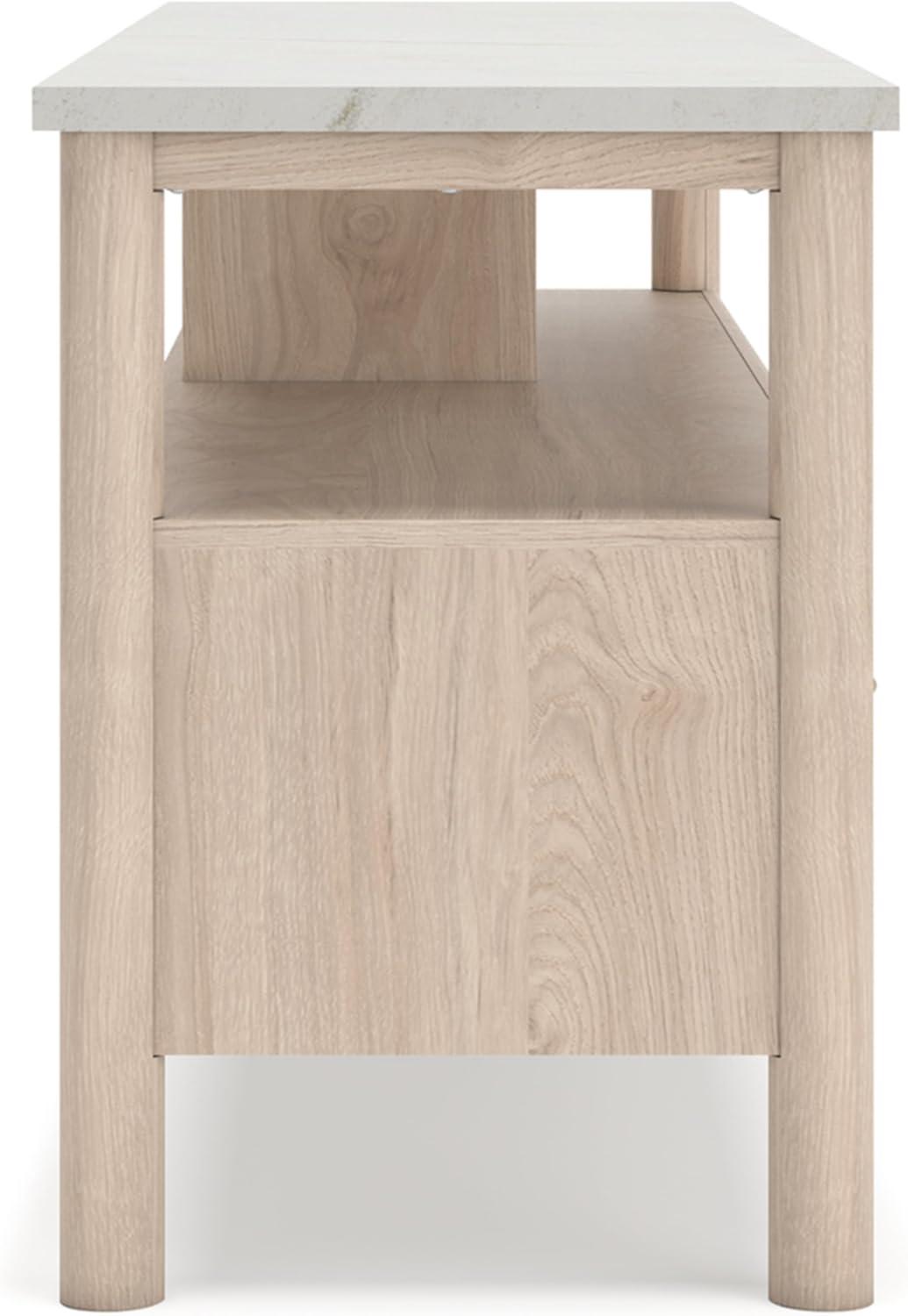 imageSignature Design by Ashley Cadmori Traditional 72quot TV Stand for TVs up to 82quot with Ambient Lighting Open Shelf and Drawers Black ampamp WhiteLight Brown White