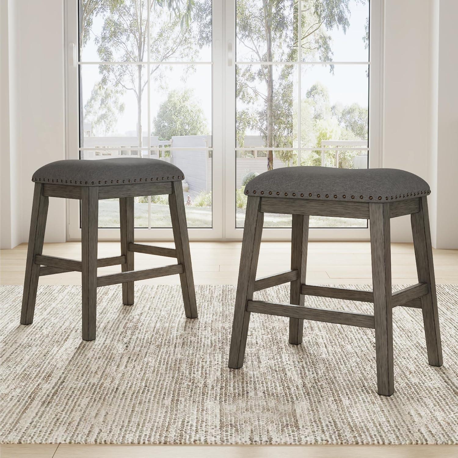 imageSignature Design by Ashley Caitbrook Rustic 244quot Counter Height Upholstered Barstool 2 Count GrayGrey