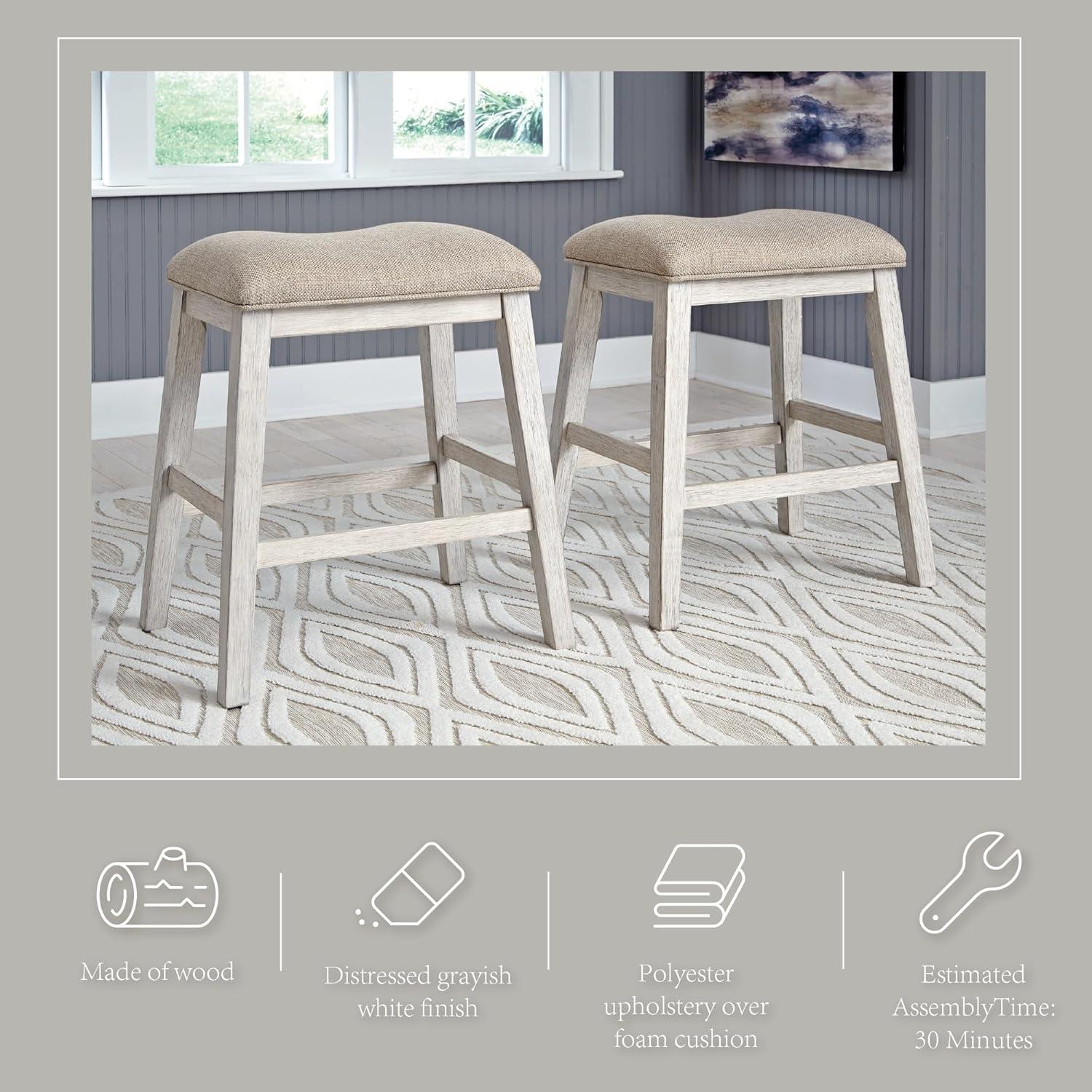 imageSignature Design by Ashley Caitbrook Rustic 244quot Counter Height Upholstered Barstool 2 Count GrayWhitewash