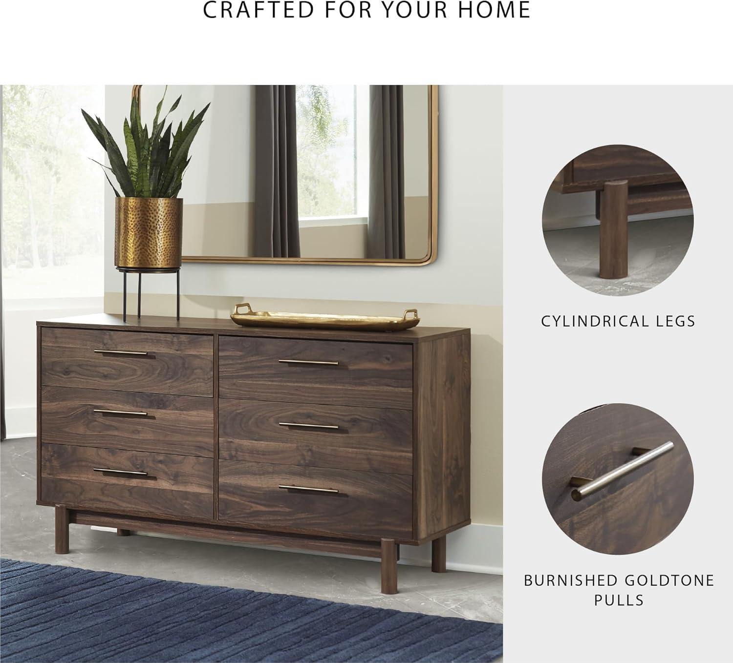 imageSignature Design by Ashley Calverson Contemporary 6 Drawer Dresser with Burnished Goldtone Pulls Dark BrownBrown