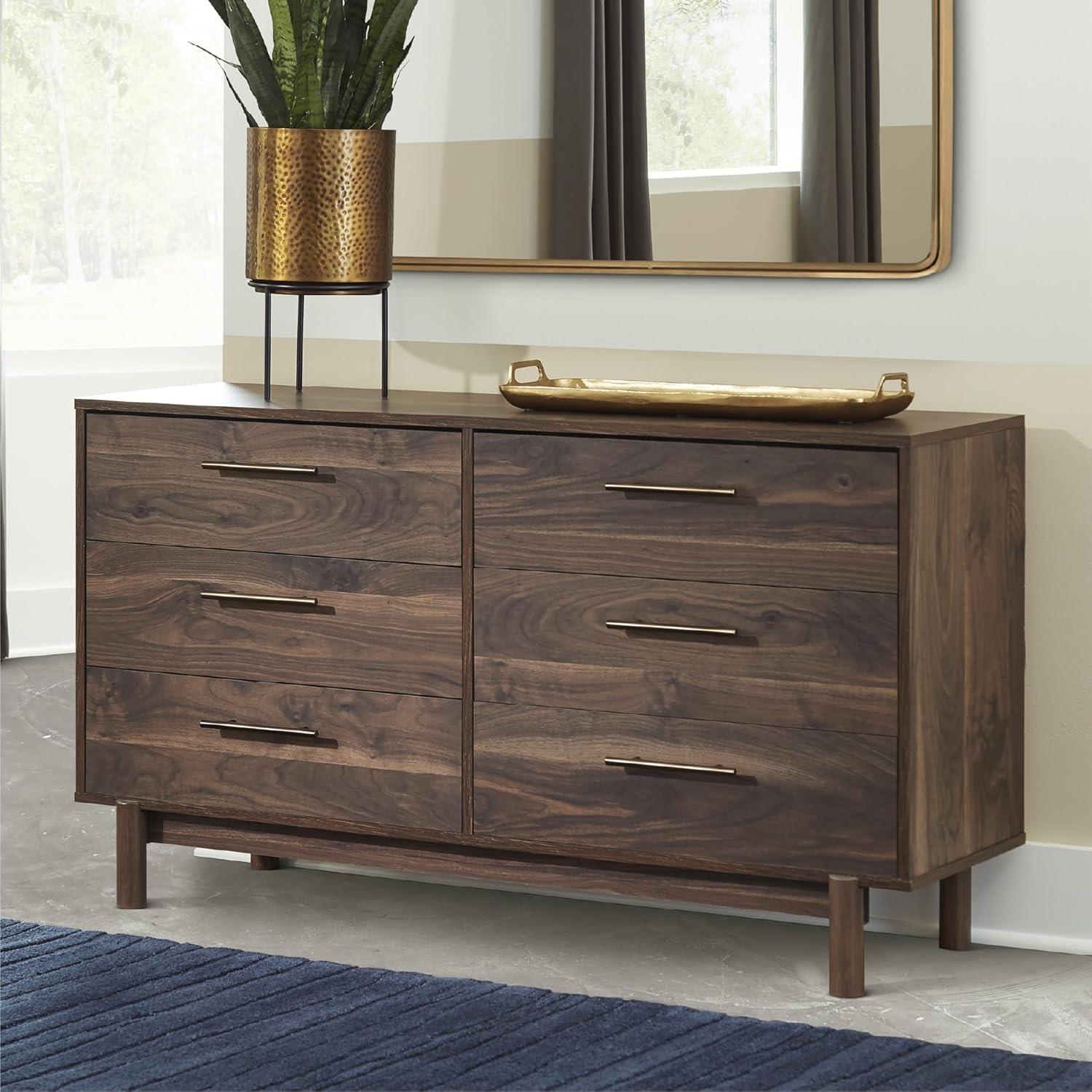 imageSignature Design by Ashley Calverson Contemporary 6 Drawer Dresser with Burnished Goldtone Pulls Dark BrownBrown