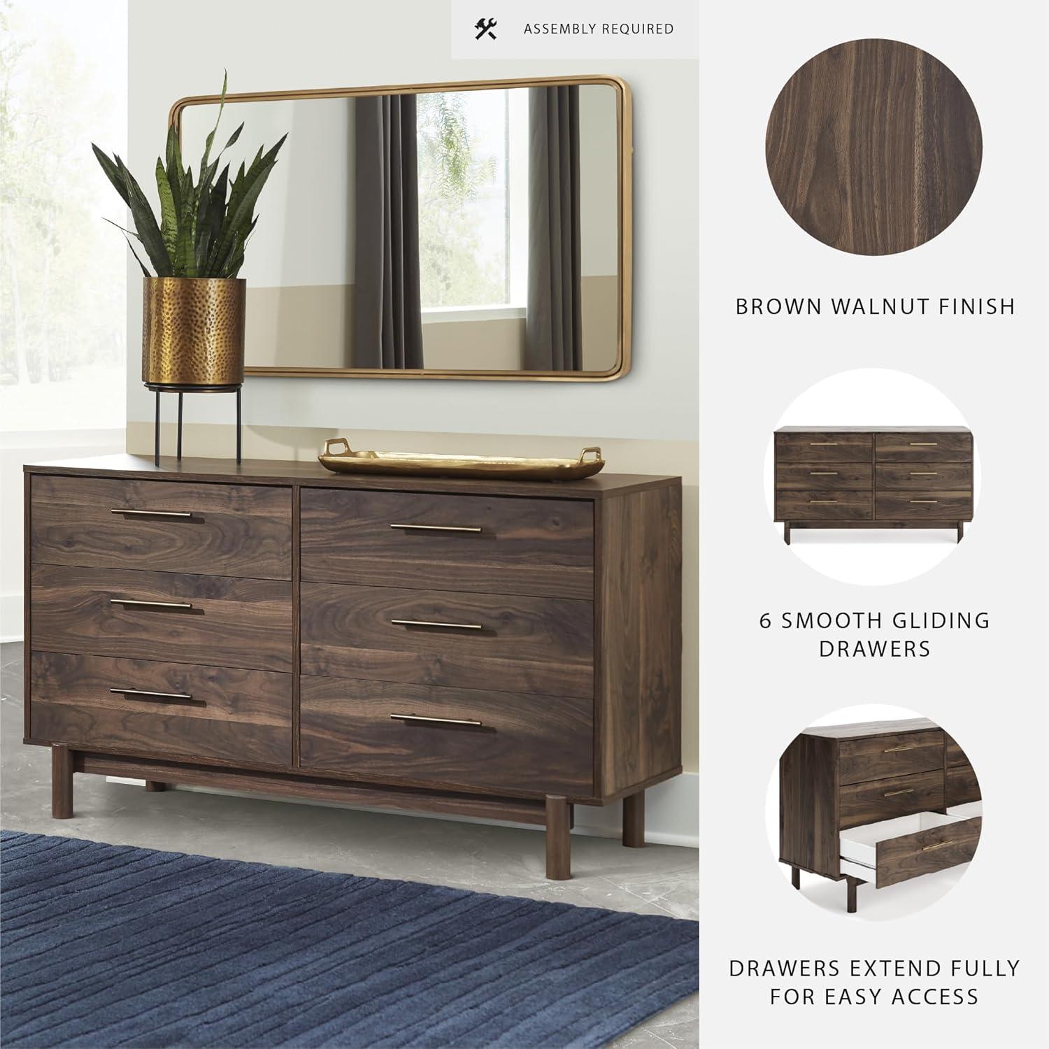 imageSignature Design by Ashley Calverson Contemporary 6 Drawer Dresser with Burnished Goldtone Pulls Dark BrownBrown