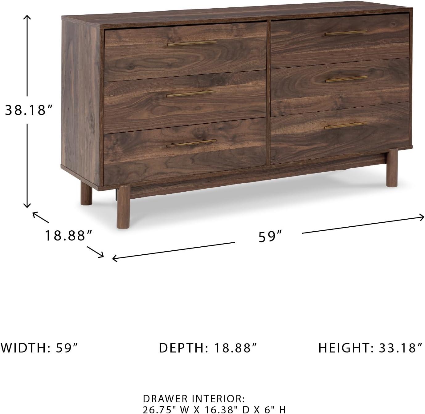imageSignature Design by Ashley Calverson Contemporary 6 Drawer Dresser with Burnished Goldtone Pulls Dark BrownBrown