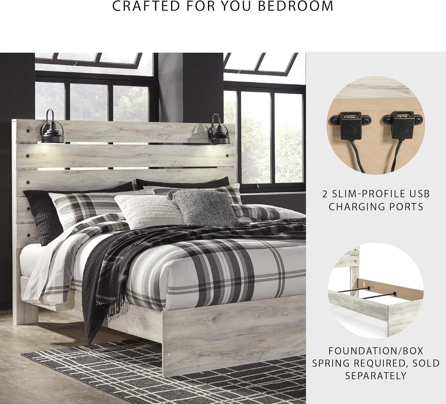 imageSignature Design by Ashley Cambeck Farmhouse Panel Headboard ONLY with USB Charging Stations King WhitewashKing