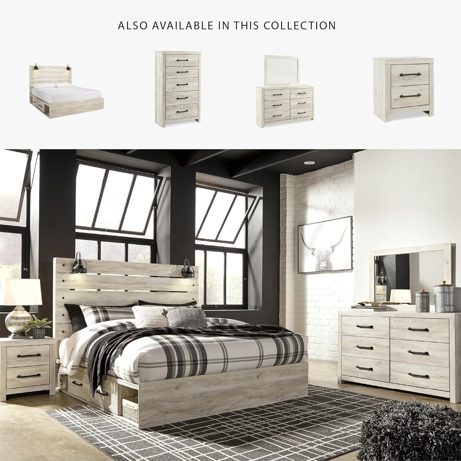 imageSignature Design by Ashley Cambeck Farmhouse Panel Headboard ONLY with USB Charging Stations King WhitewashKing