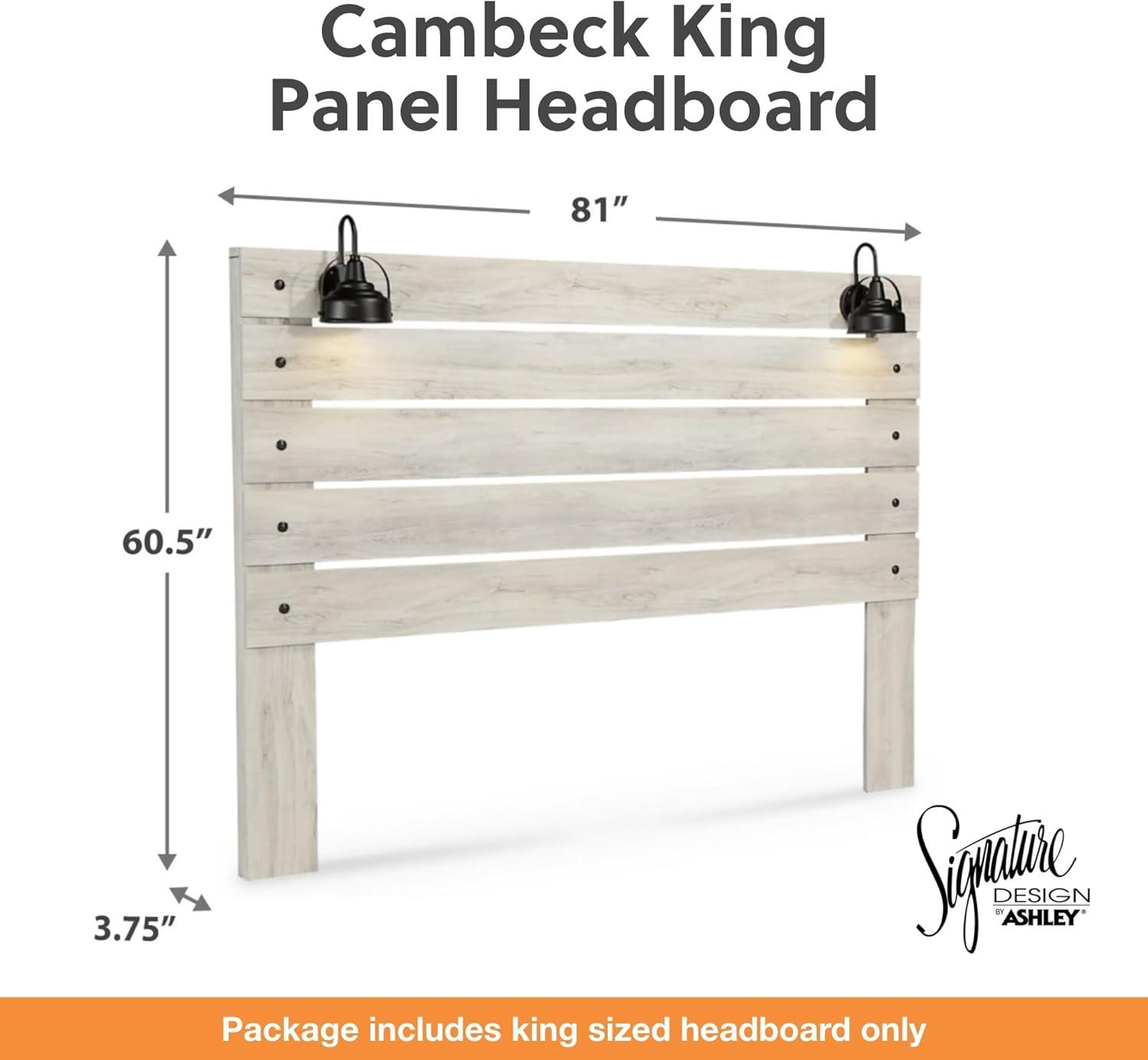 imageSignature Design by Ashley Cambeck Farmhouse Panel Headboard ONLY with USB Charging Stations King WhitewashKing
