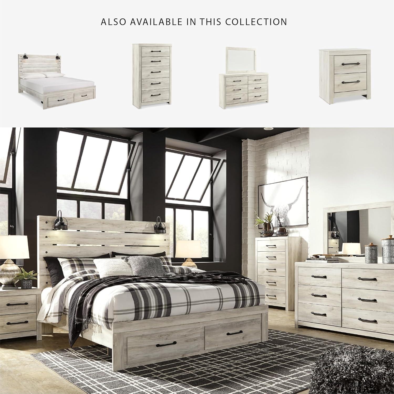 imageSignature Design by Ashley Cambeck Farmhouse Panel Headboard ONLY with USB Charging Stations King WhitewashKing