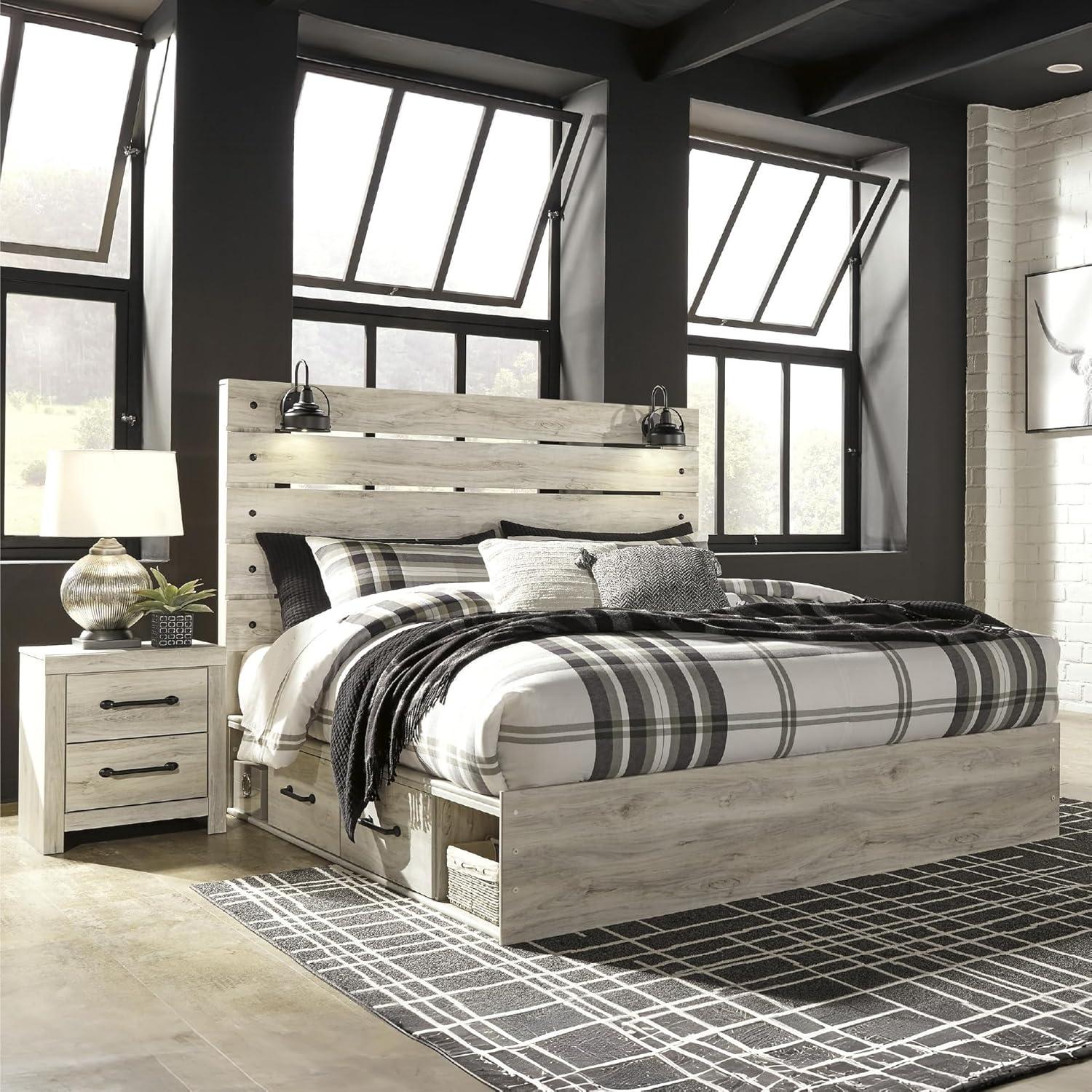 imageSignature Design by Ashley Cambeck Farmhouse Panel Headboard ONLY with USB Charging Stations King WhitewashKing