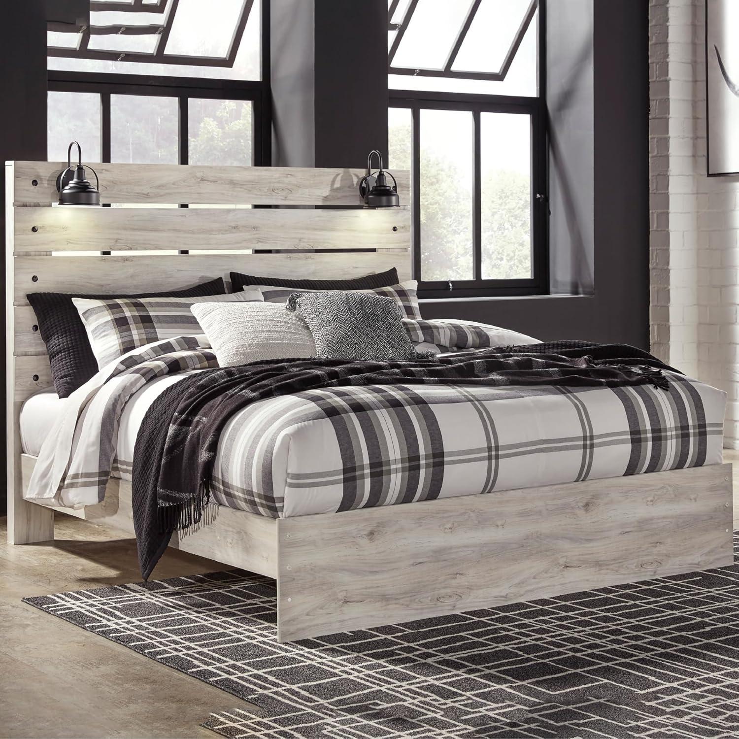 imageSignature Design by Ashley Cambeck Farmhouse Panel Headboard ONLY with USB Charging Stations King WhitewashKing