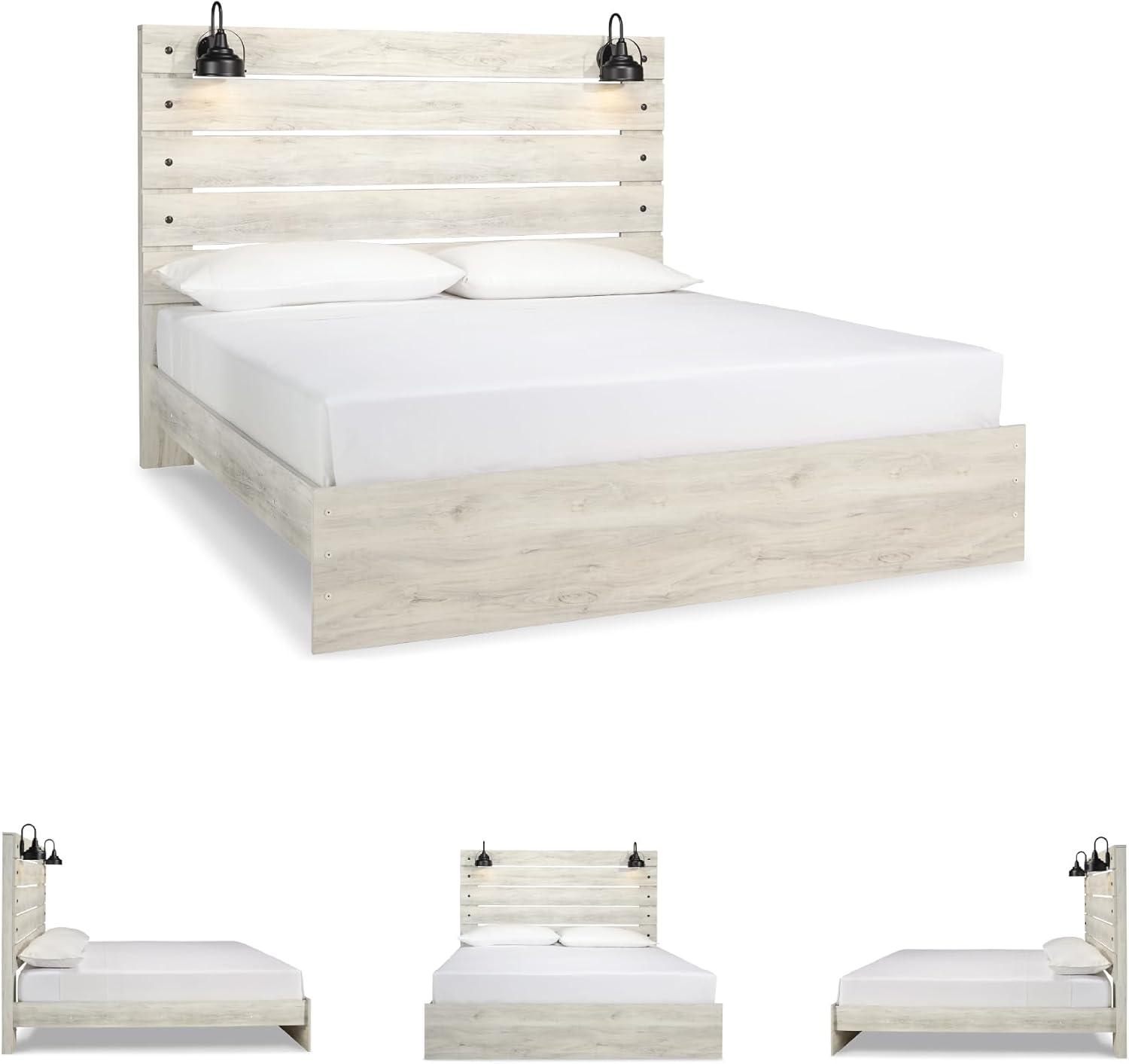 imageSignature Design by Ashley Cambeck Farmhouse Panel Headboard ONLY with USB Charging Stations King WhitewashKing