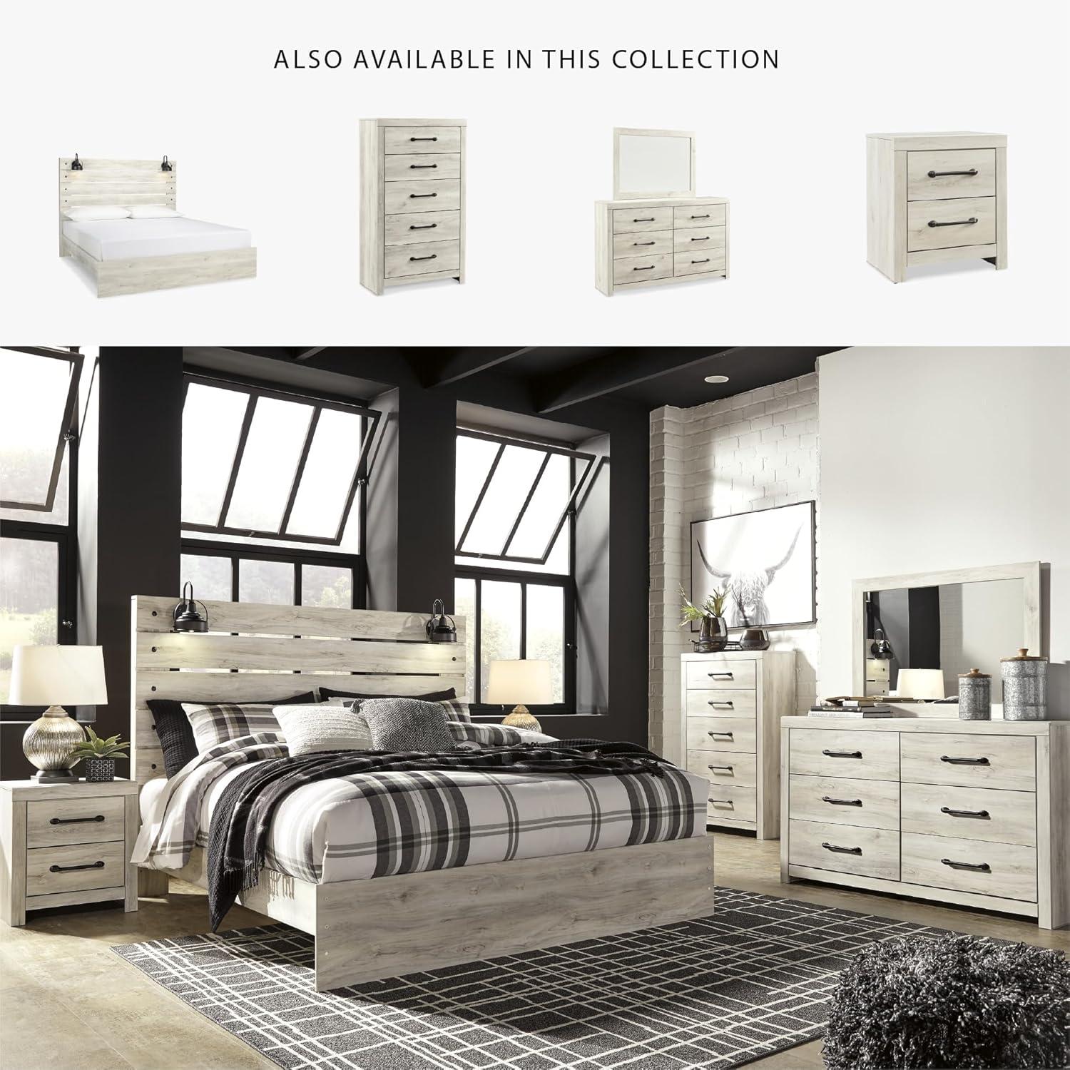 imageSignature Design by Ashley Cambeck Farmhouse Panel Headboard ONLY with USB Charging Stations King WhitewashKing