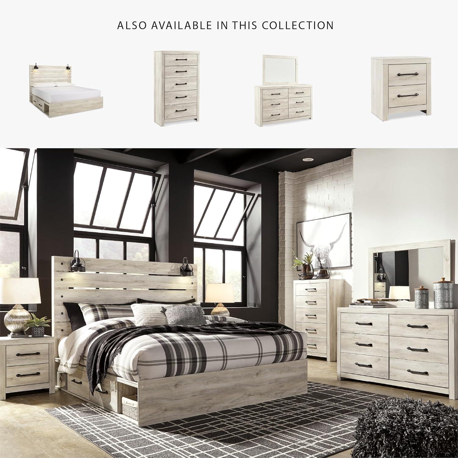 imageSignature Design by Ashley Cambeck Farmhouse Panel Headboard ONLY with USB Charging Stations King WhitewashKing