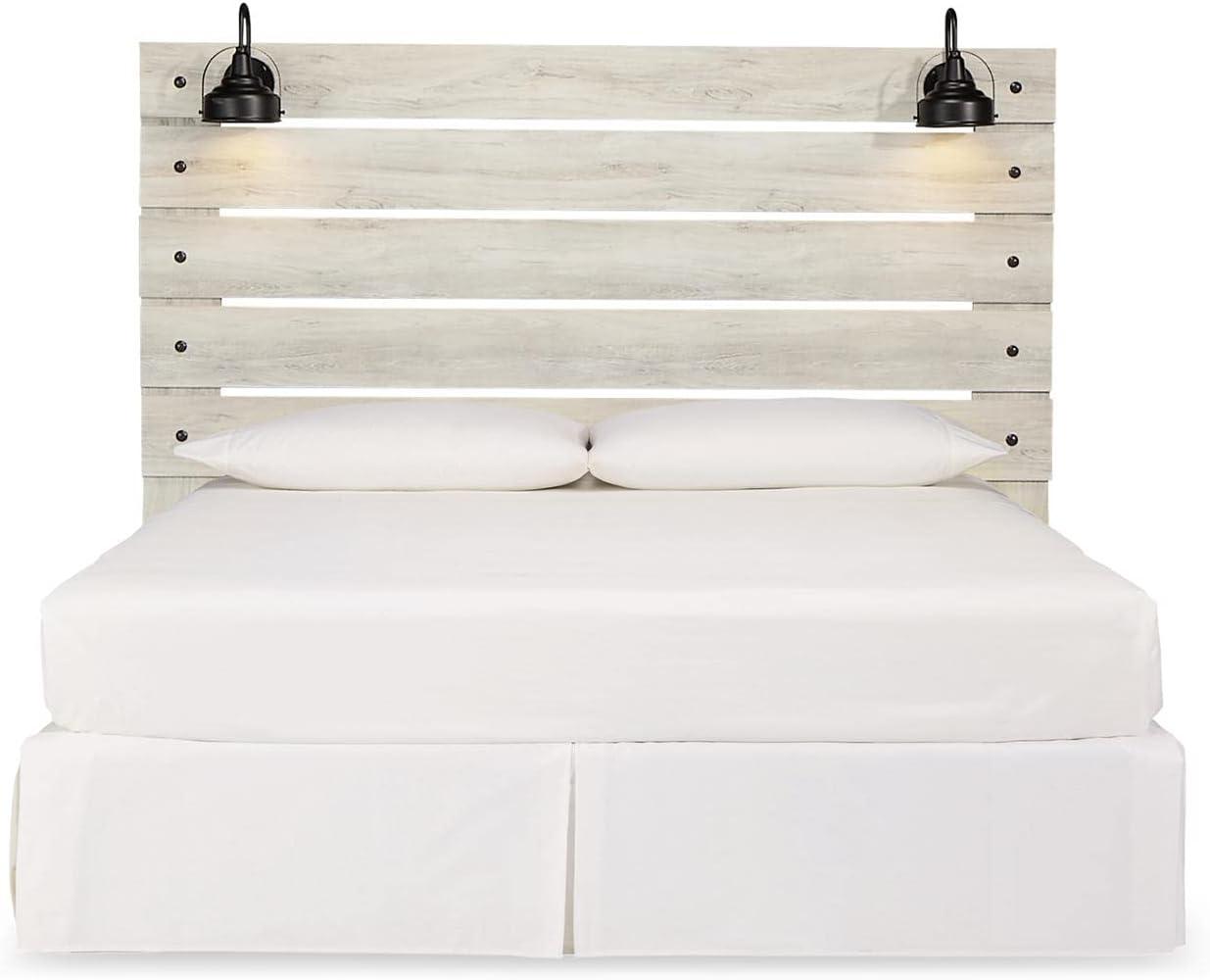 imageSignature Design by Ashley Cambeck Farmhouse Panel Headboard ONLY with USB Charging Stations King WhitewashKing