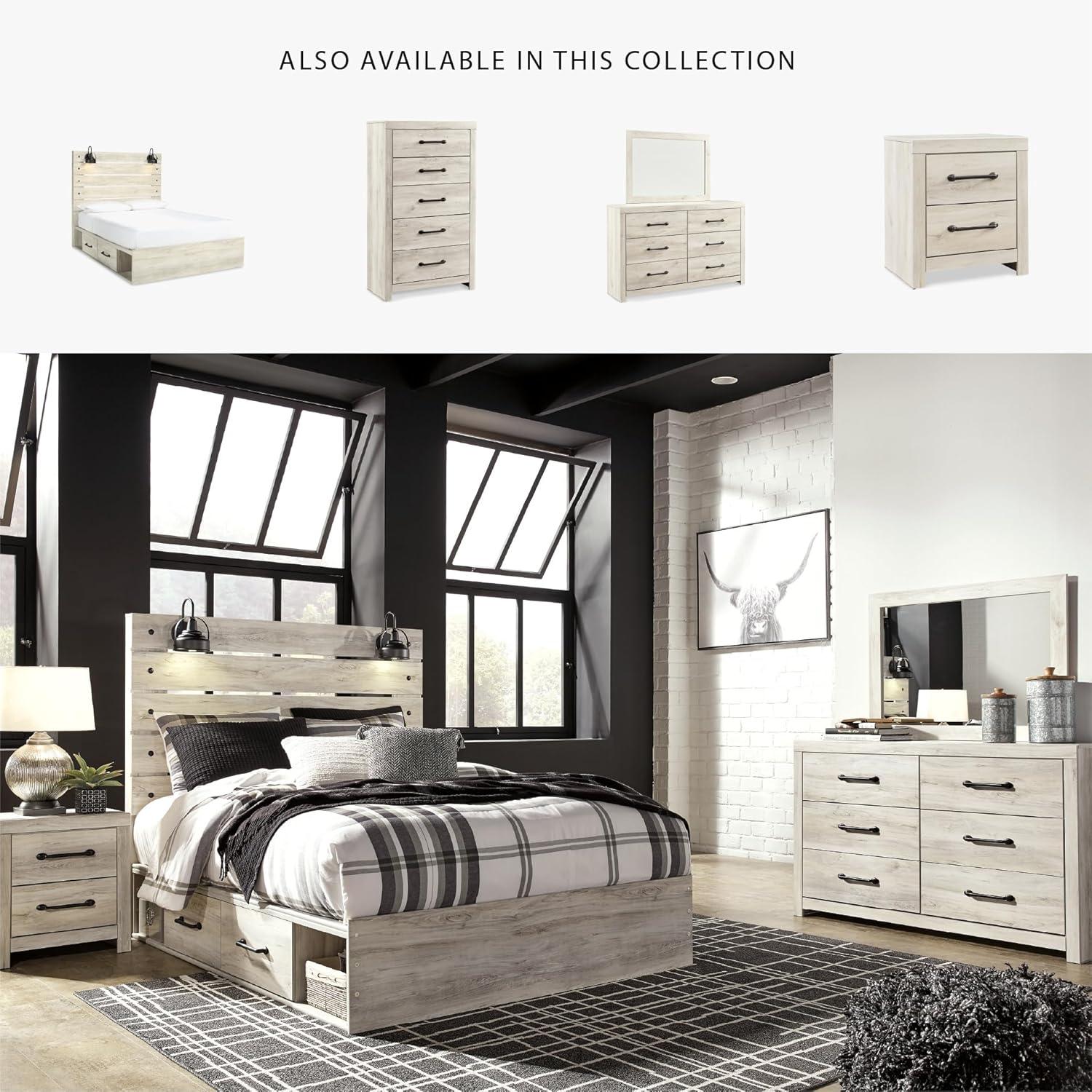 imageSignature Design by Ashley Cambeck Farmhouse Panel Headboard ONLY with USB Charging Stations King WhitewashQueen