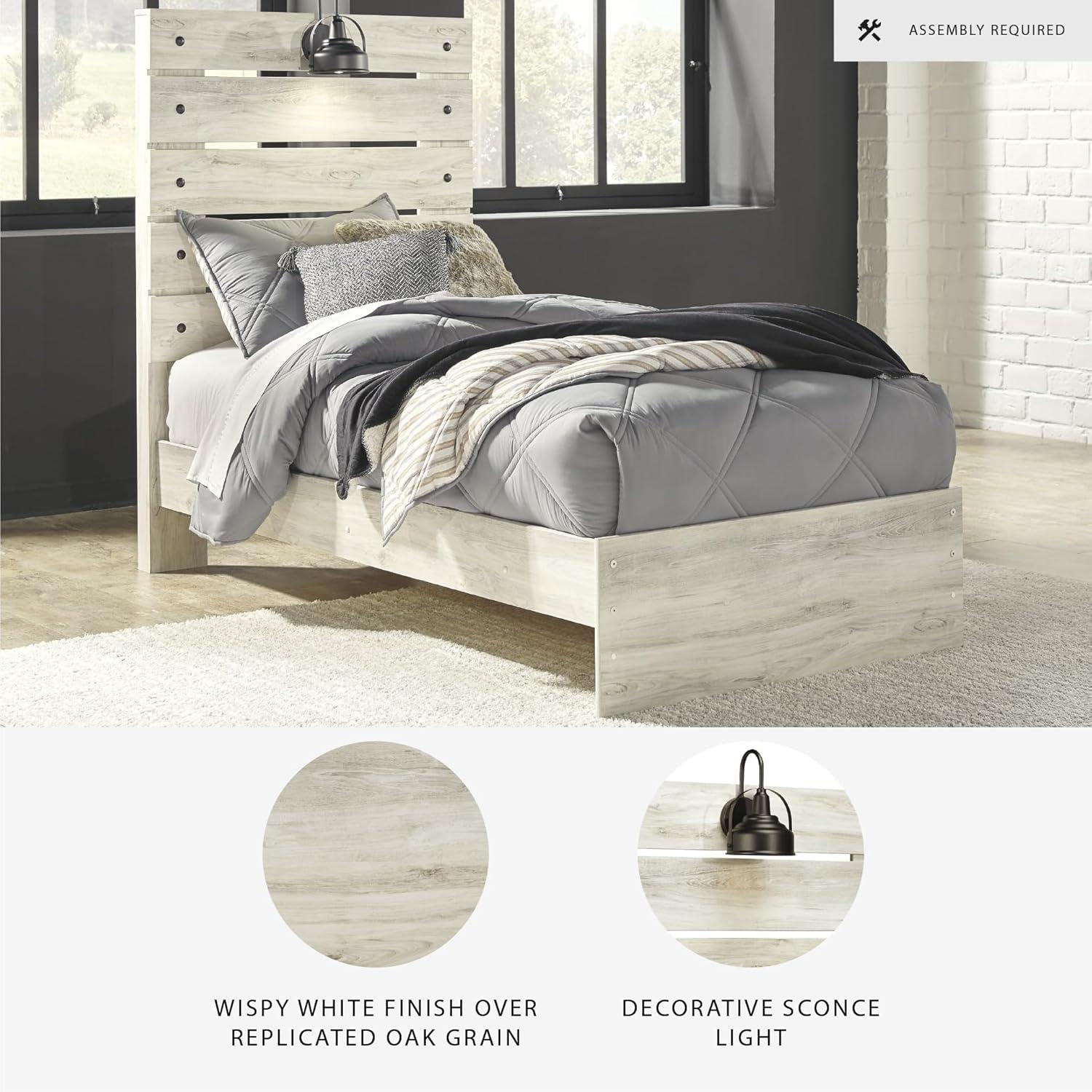 imageSignature Design by Ashley Cambeck Farmhouse Panel Headboard ONLY with USB Charging Stations King WhitewashTwin