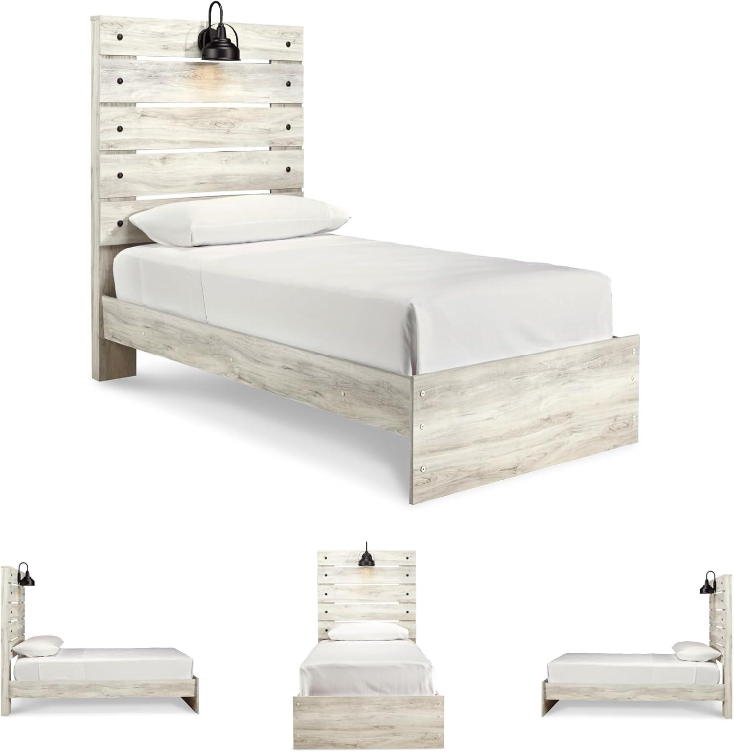 imageSignature Design by Ashley Cambeck Farmhouse Panel Headboard ONLY with USB Charging Stations King WhitewashTwin
