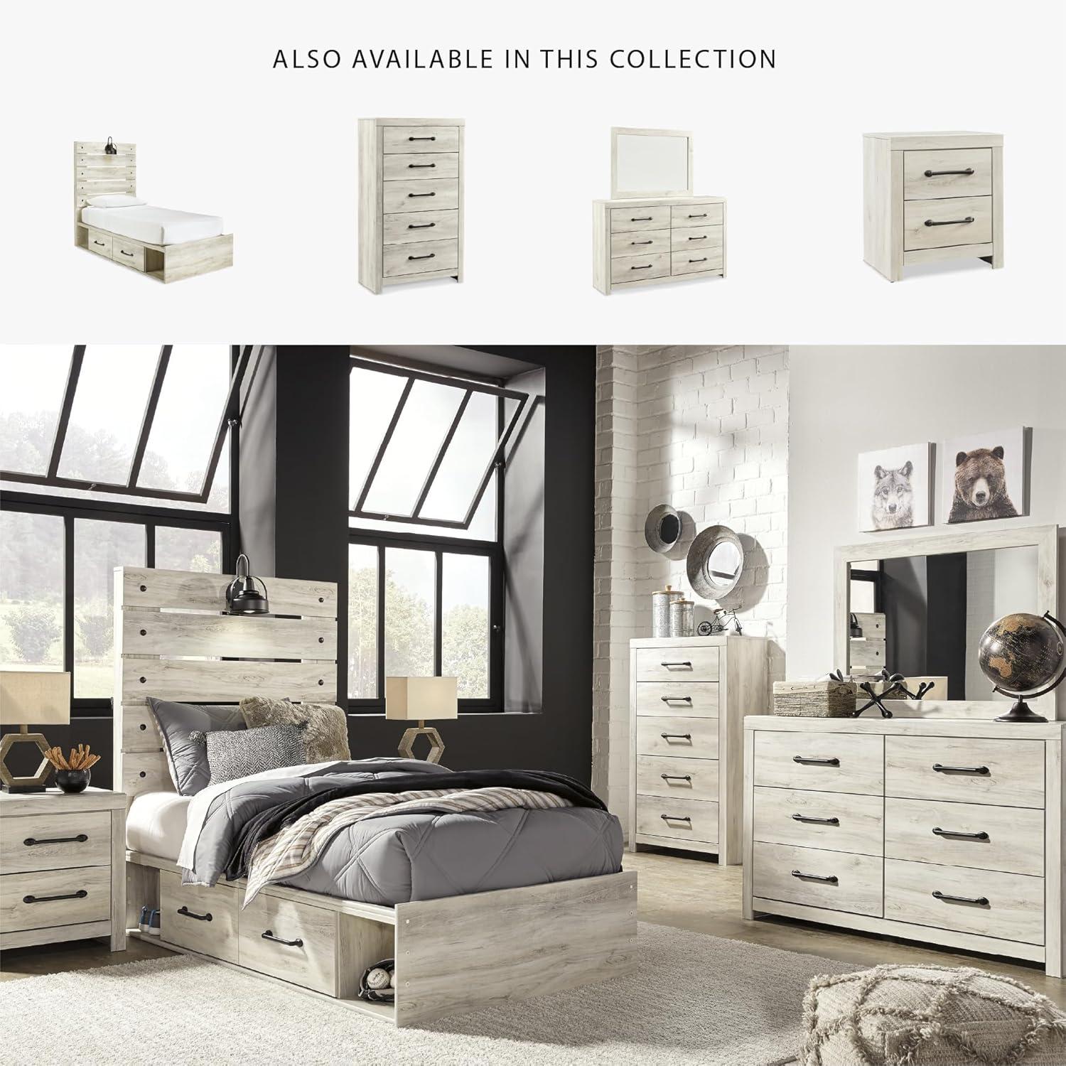 imageSignature Design by Ashley Cambeck Farmhouse Panel Headboard ONLY with USB Charging Stations King WhitewashTwin