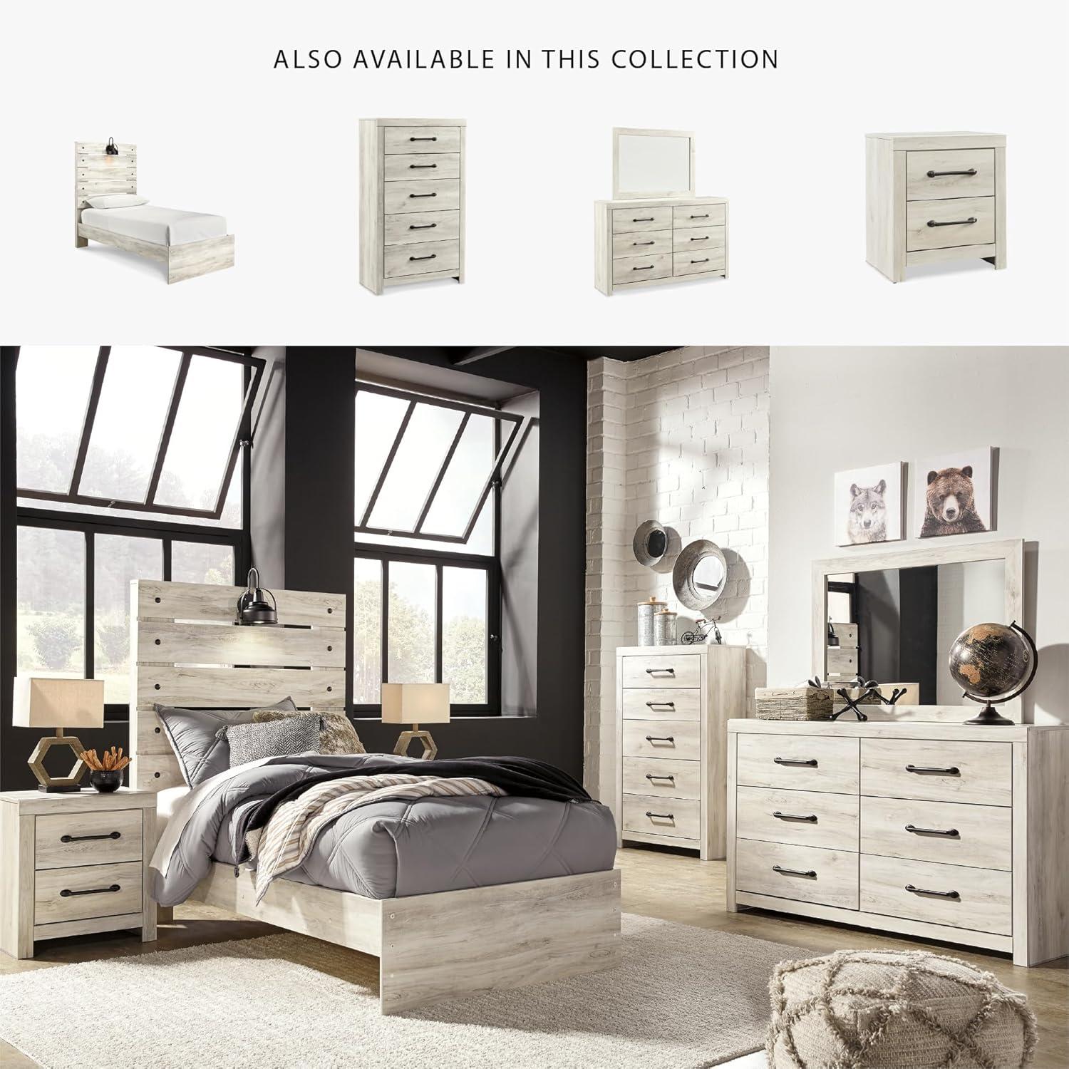 imageSignature Design by Ashley Cambeck Farmhouse Panel Headboard ONLY with USB Charging Stations King WhitewashTwin