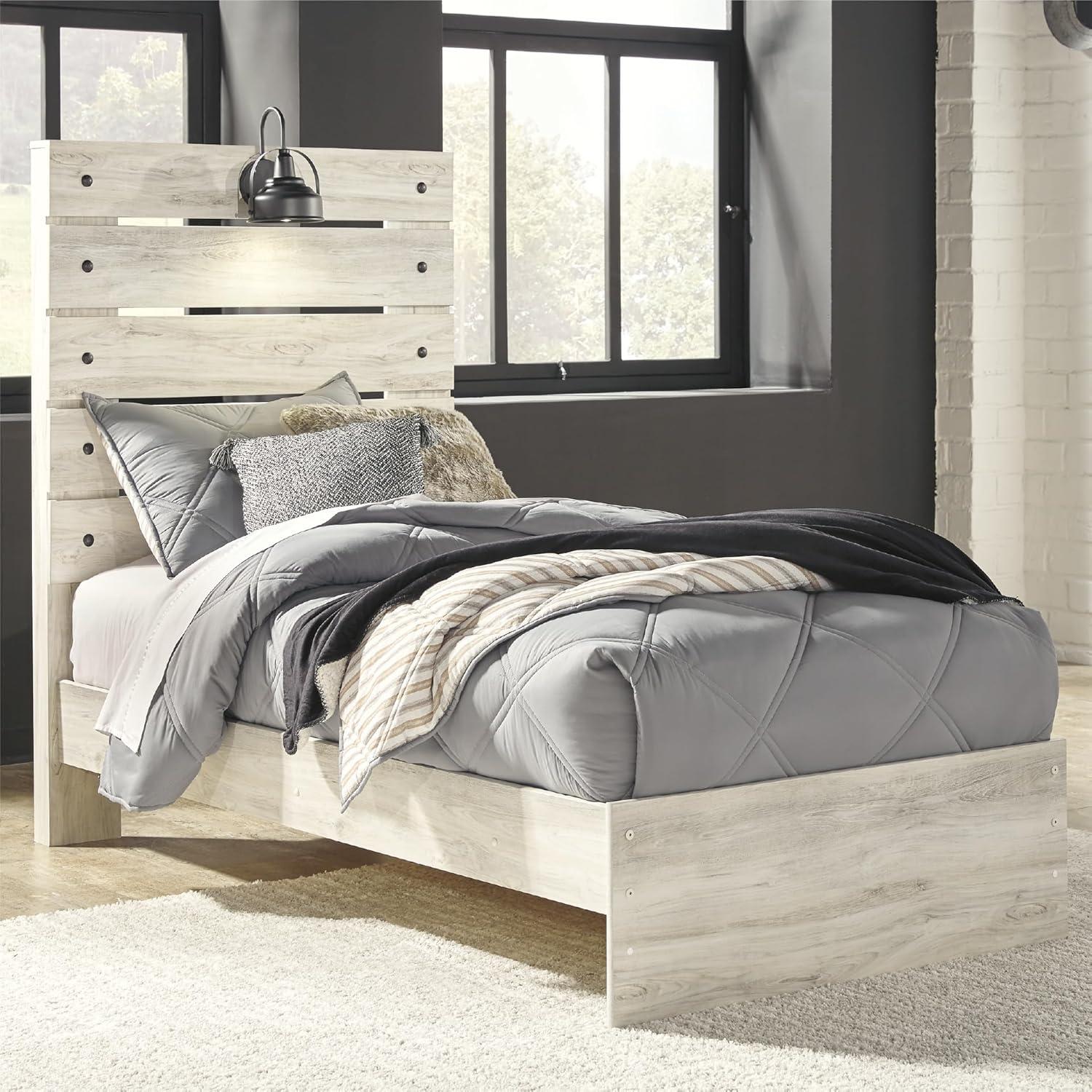 imageSignature Design by Ashley Cambeck Farmhouse Panel Headboard ONLY with USB Charging Stations King WhitewashTwin