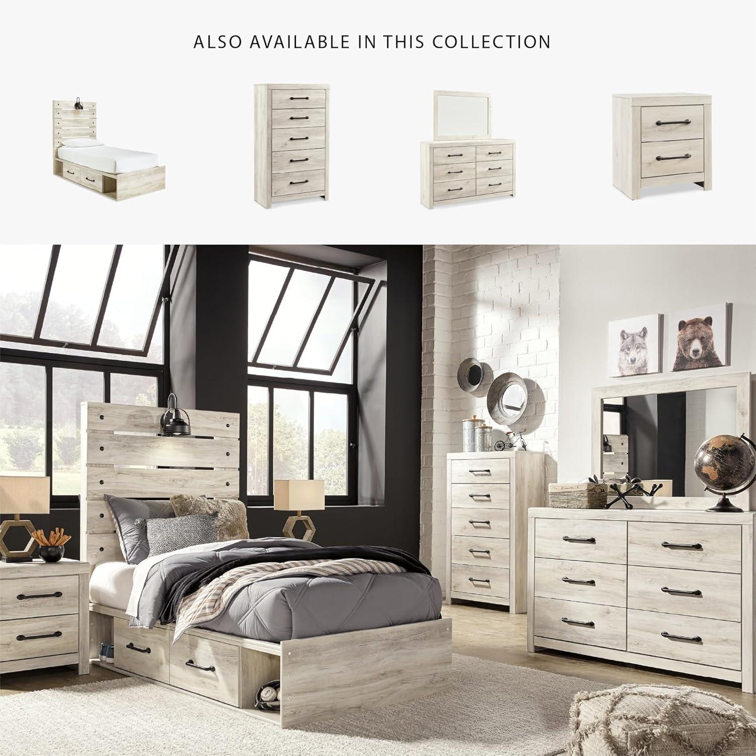 imageSignature Design by Ashley Cambeck Farmhouse Panel Headboard ONLY with USB Charging Stations King WhitewashTwin