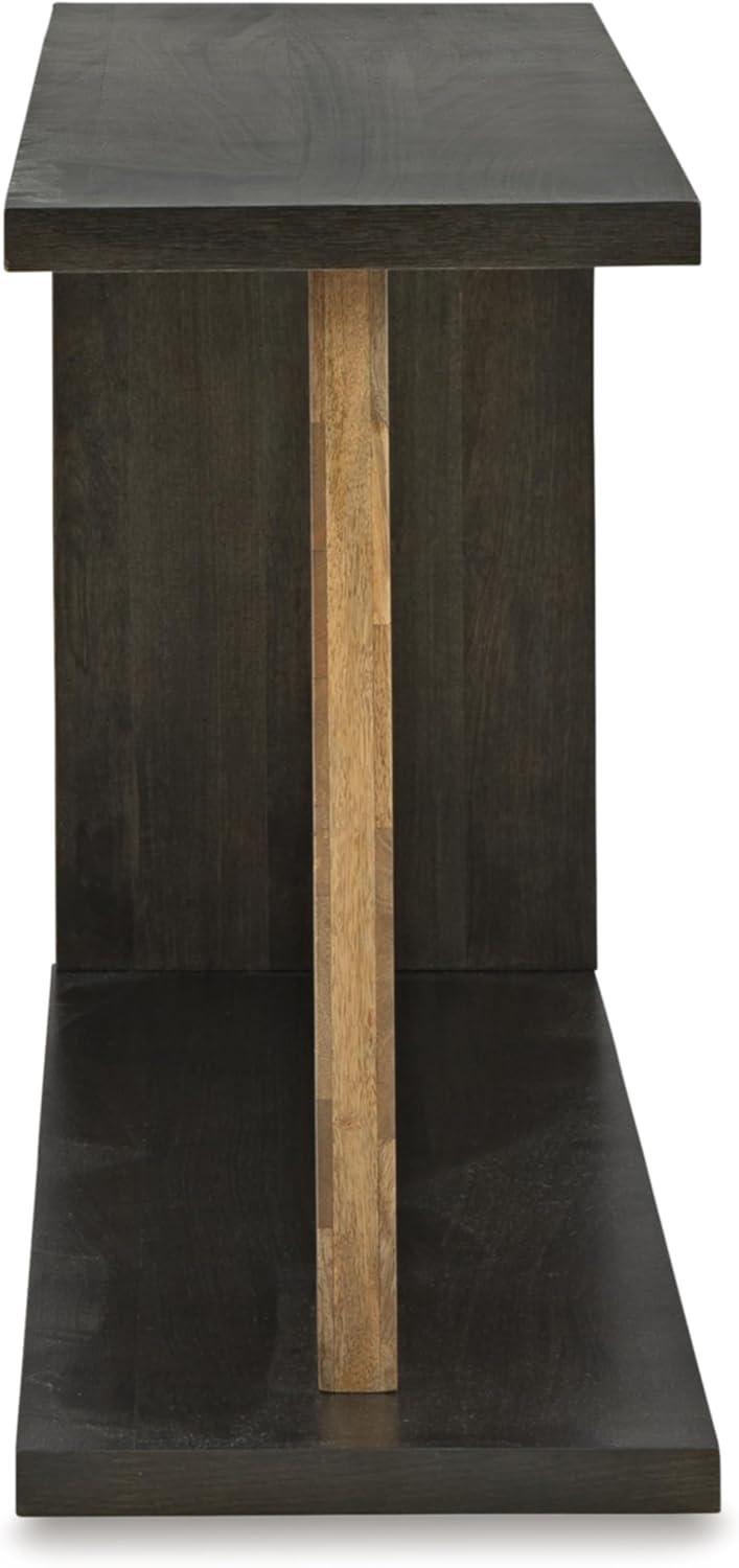 imageSignature Design by Ashley Camlett Contemporary Console Sofa Table with Shelf and Patchwork Patterned Support Post Dark Brown ampamp Light Brown