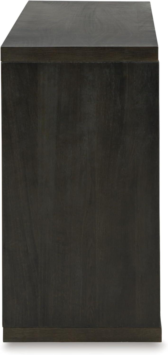 imageSignature Design by Ashley Camlett Contemporary Console Sofa Table with Shelf and Patchwork Patterned Support Post Dark Brown ampamp Light Brown