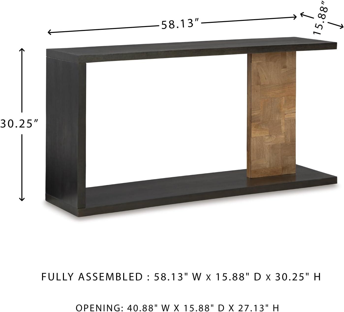 imageSignature Design by Ashley Camlett Contemporary Console Sofa Table with Shelf and Patchwork Patterned Support Post Dark Brown ampamp Light Brown