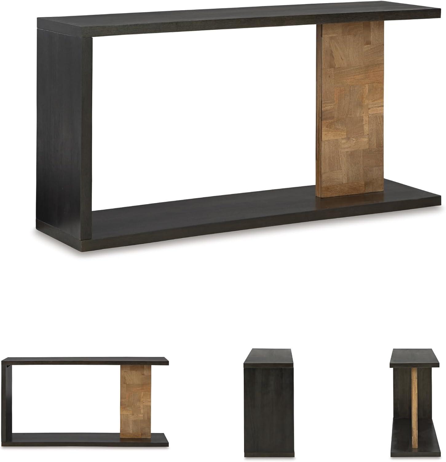 imageSignature Design by Ashley Camlett Contemporary Console Sofa Table with Shelf and Patchwork Patterned Support Post Dark Brown ampamp Light Brown