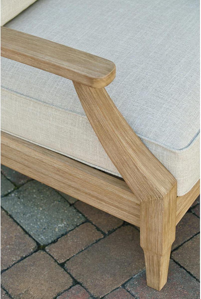 imageSignature Design by Ashley Carter Hall Outdoor Eucalyptus Wood Patio Sofa Cushioned with UVResistant Nuvella Fabric 5Step Protective Finish BeigeBeige