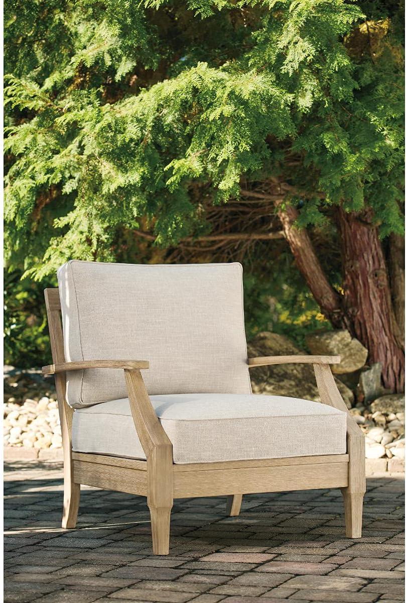imageSignature Design by Ashley Carter Hall Outdoor Eucalyptus Wood Patio Sofa Cushioned with UVResistant Nuvella Fabric 5Step Protective Finish BeigeBeige