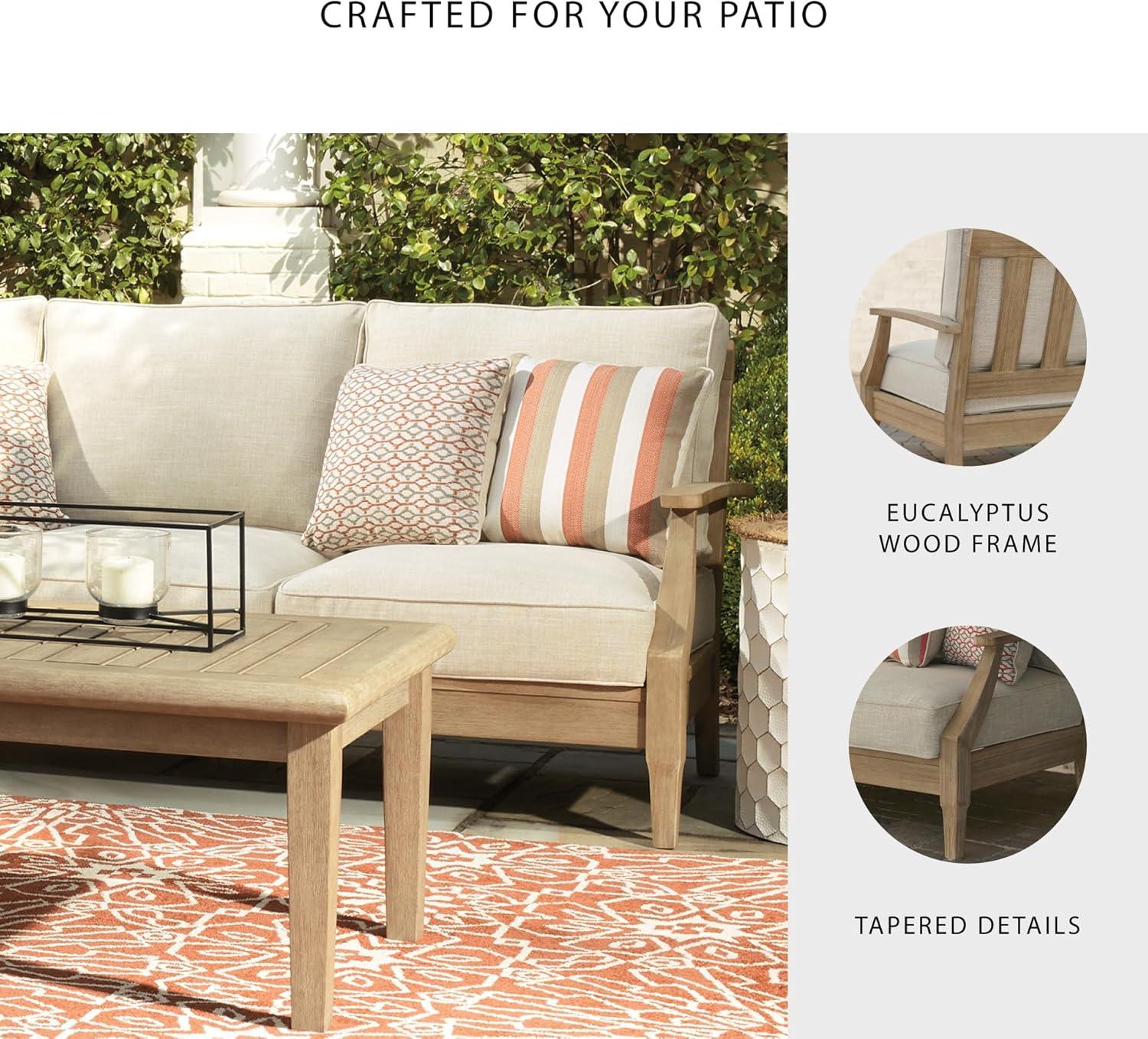 imageSignature Design by Ashley Carter Hall Outdoor Eucalyptus Wood Patio Sofa Cushioned with UVResistant Nuvella Fabric 5Step Protective Finish BeigeBeige