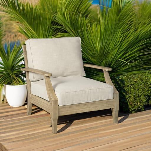 imageSignature Design by Ashley Carter Hall Outdoor Eucalyptus Wood Patio Sofa Cushioned with UVResistant Nuvella Fabric 5Step Protective Finish BeigeBeige