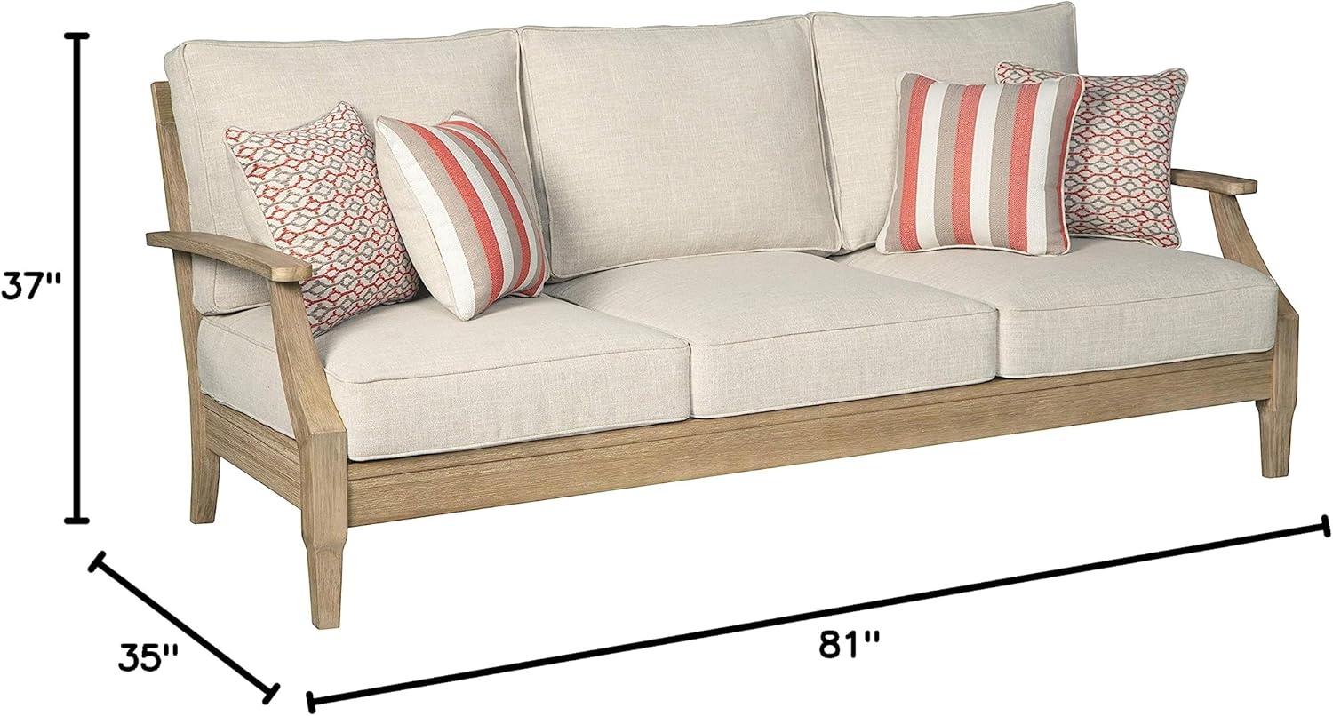 imageSignature Design by Ashley Carter Hall Outdoor Eucalyptus Wood Patio Sofa Cushioned with UVResistant Nuvella Fabric 5Step Protective Finish BeigeBeige