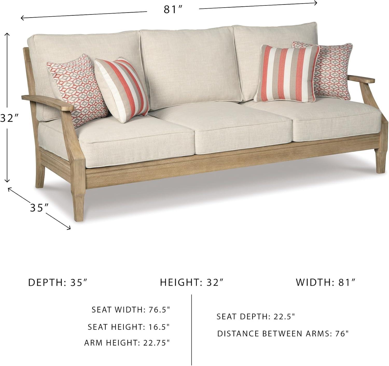 imageSignature Design by Ashley Carter Hall Outdoor Eucalyptus Wood Patio Sofa Cushioned with UVResistant Nuvella Fabric 5Step Protective Finish BeigeBeige