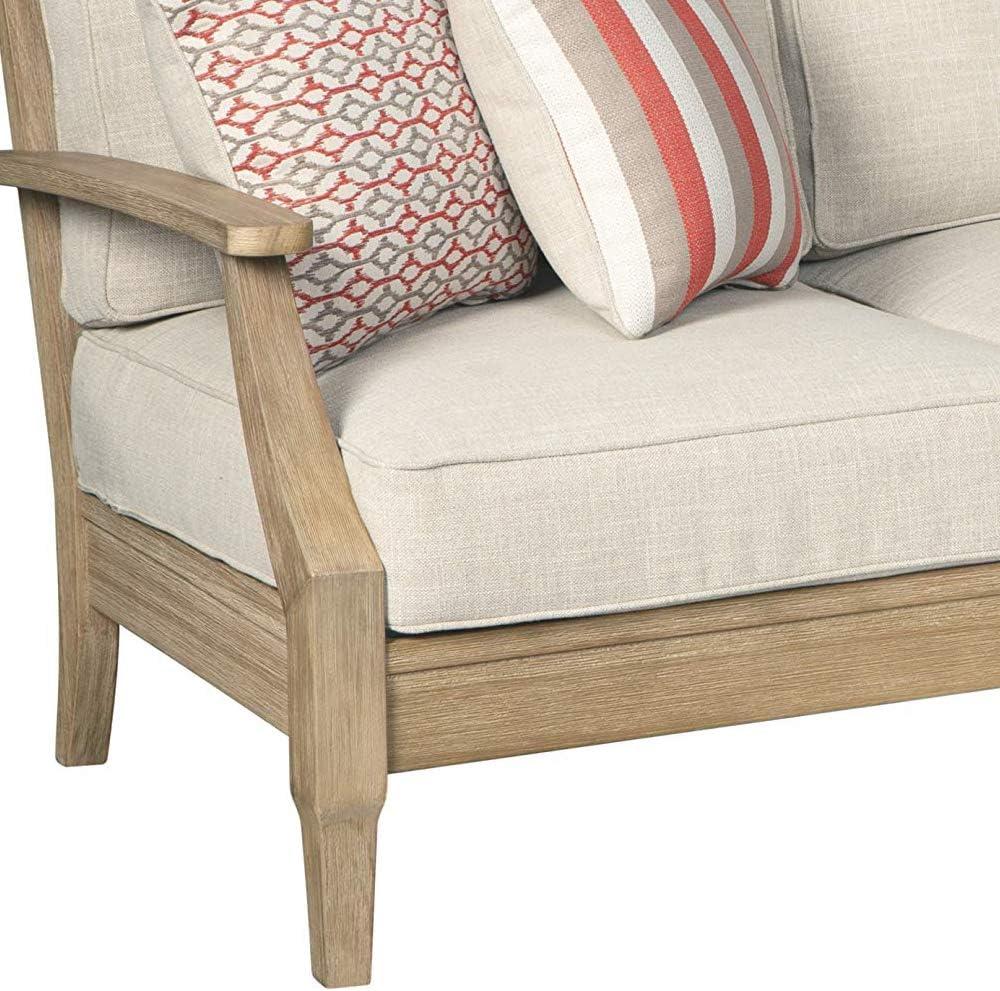 imageSignature Design by Ashley Carter Hall Outdoor Eucalyptus Wood Patio Sofa Cushioned with UVResistant Nuvella Fabric 5Step Protective Finish BeigeBeige