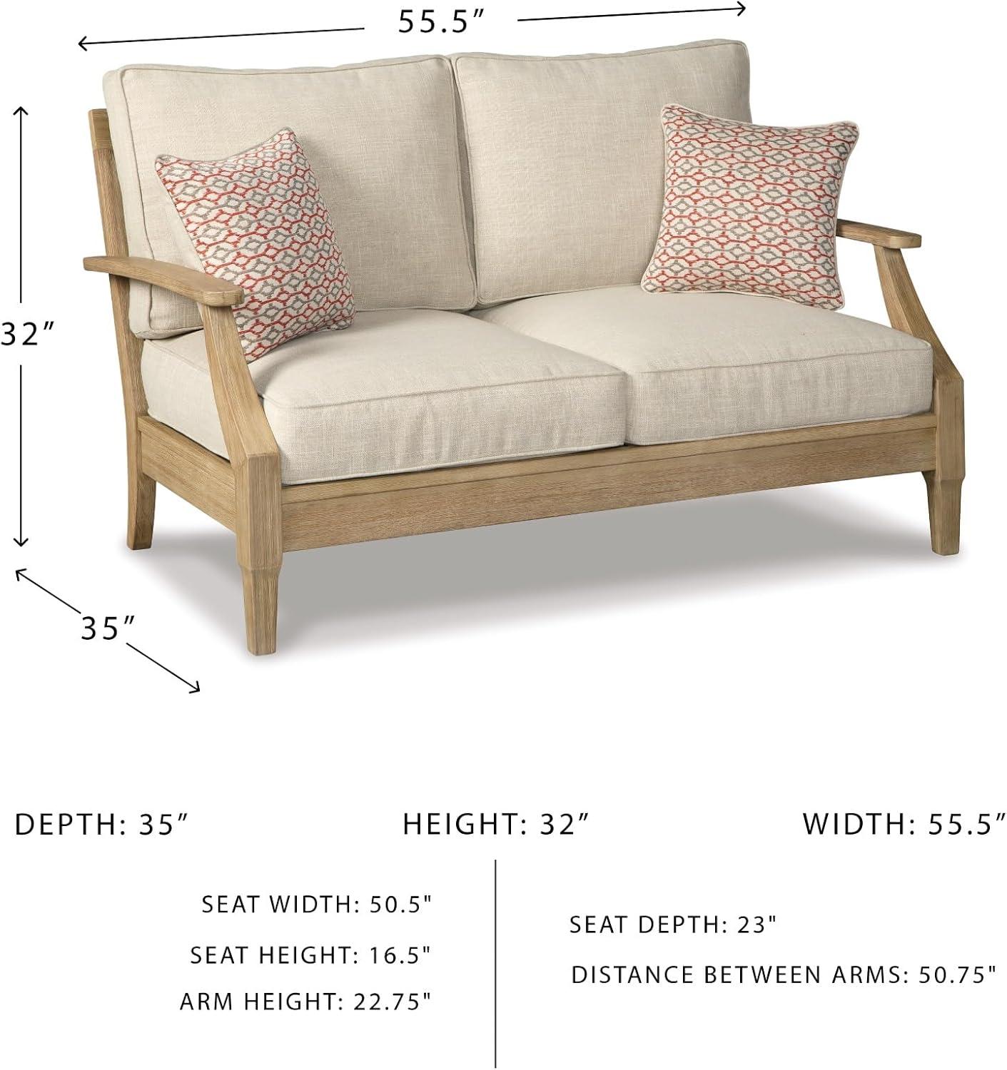 imageSignature Design by Ashley Carter Hall Outdoor Eucalyptus Wood Patio Sofa Cushioned with UVResistant Nuvella Fabric 5Step Protective Finish BeigeBeige