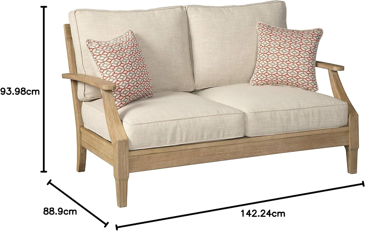 imageSignature Design by Ashley Carter Hall Outdoor Eucalyptus Wood Patio Sofa Cushioned with UVResistant Nuvella Fabric 5Step Protective Finish BeigeBeige