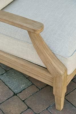 imageSignature Design by Ashley Carter Hall Outdoor Eucalyptus Wood Patio Sofa Cushioned with UVResistant Nuvella Fabric 5Step Protective Finish BeigeBeige